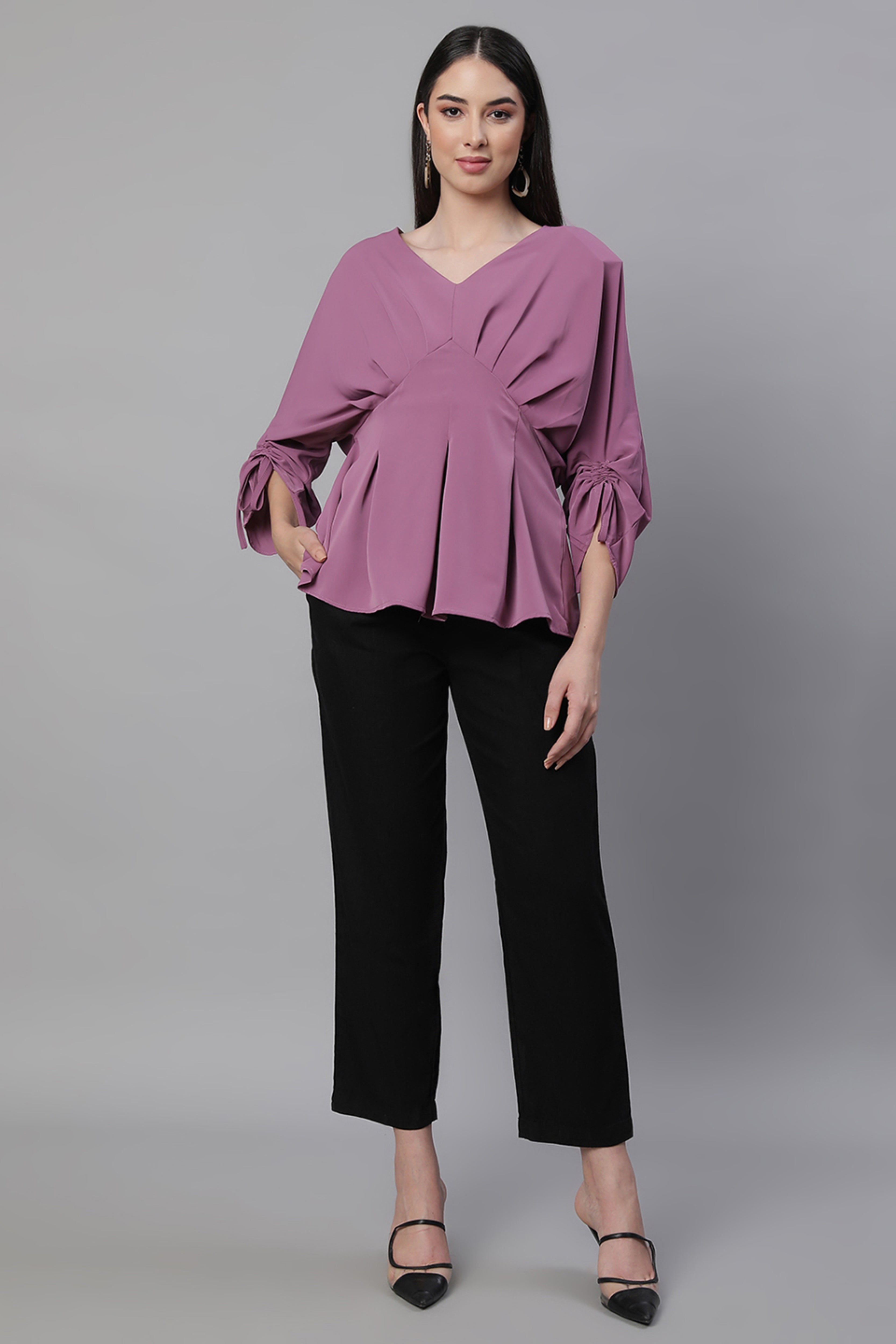 Mauve Solid Cotton Peplum Top