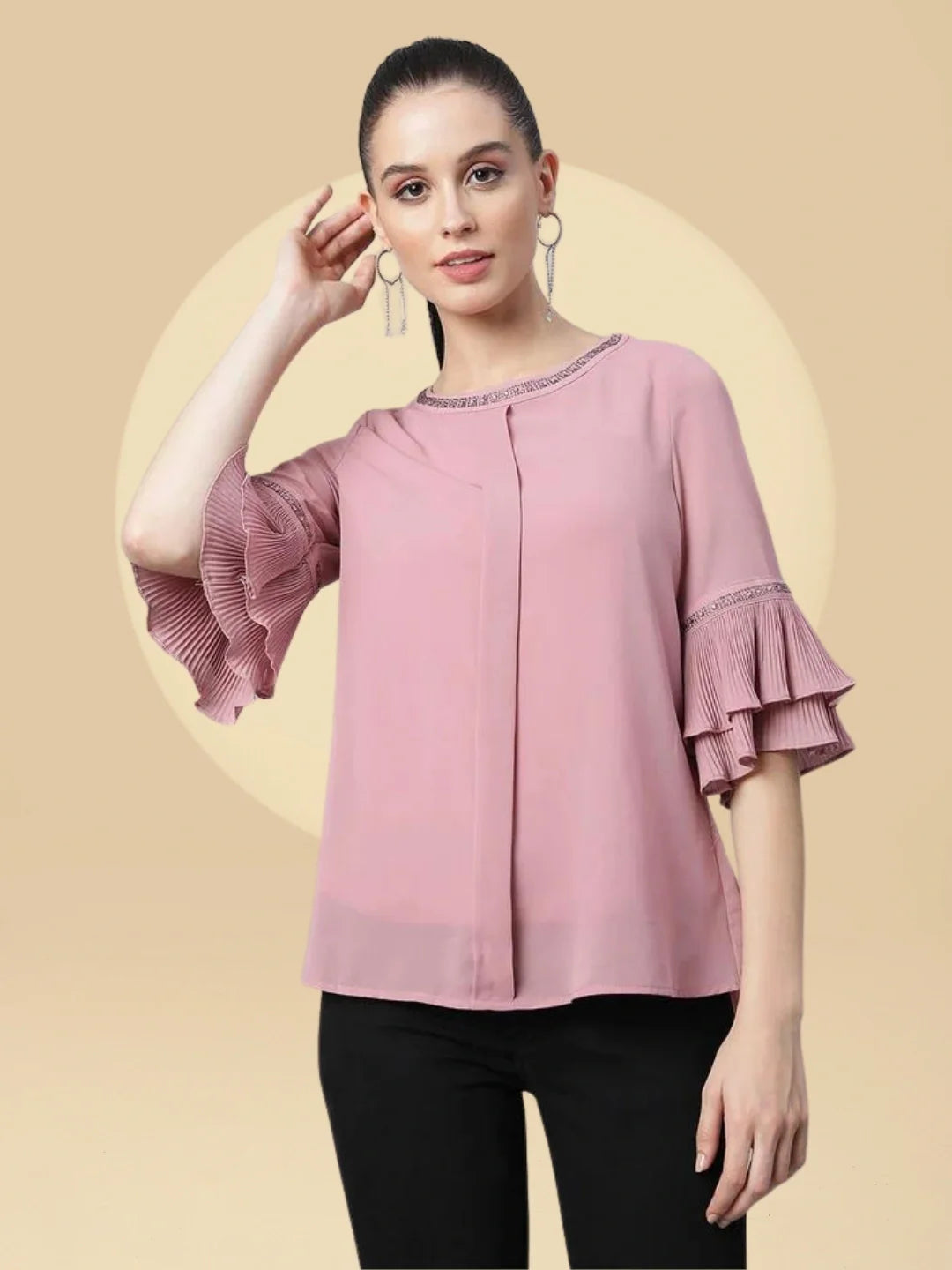 Pink Embellished Polyester Blend Top