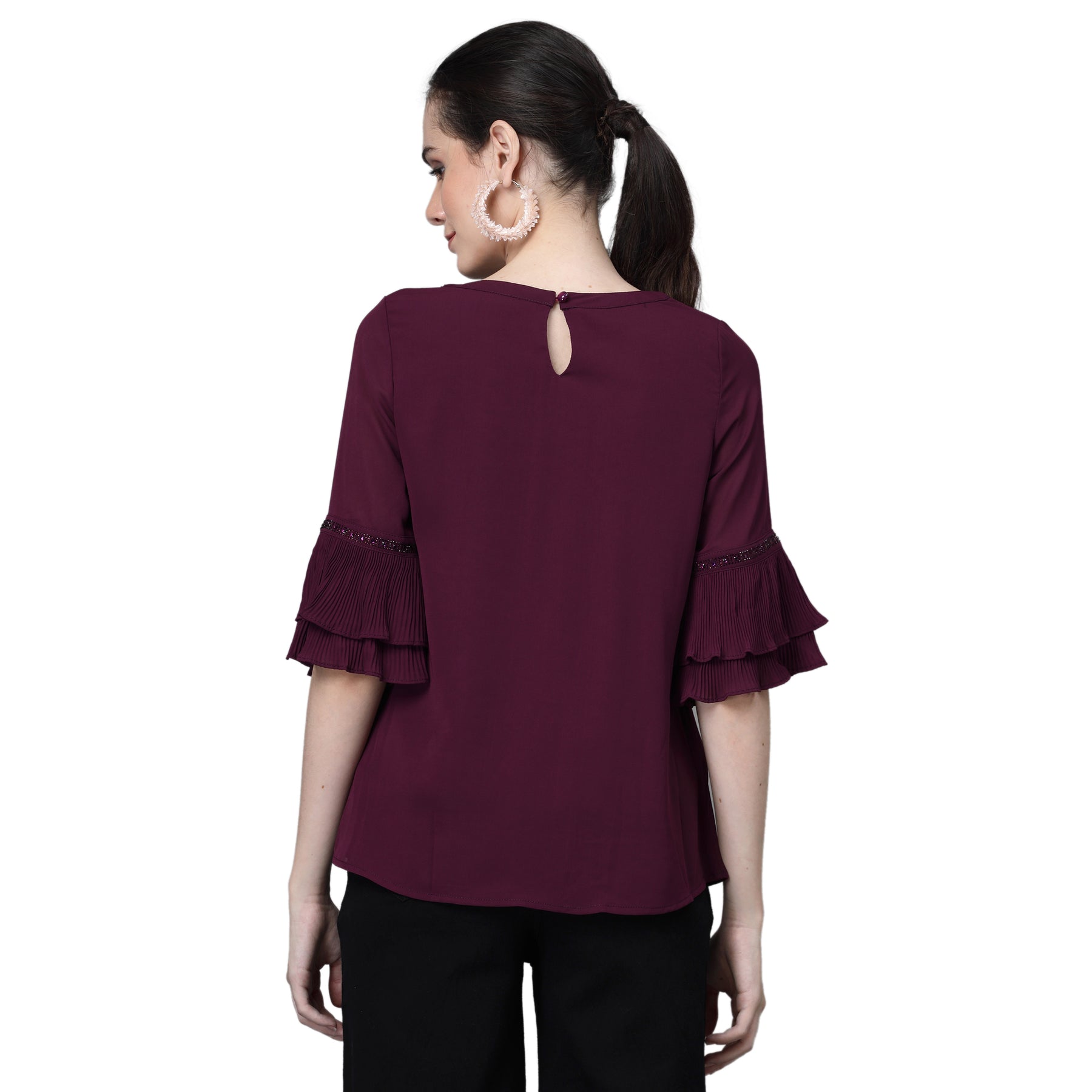 Pink Embellished Polyester Blend Top