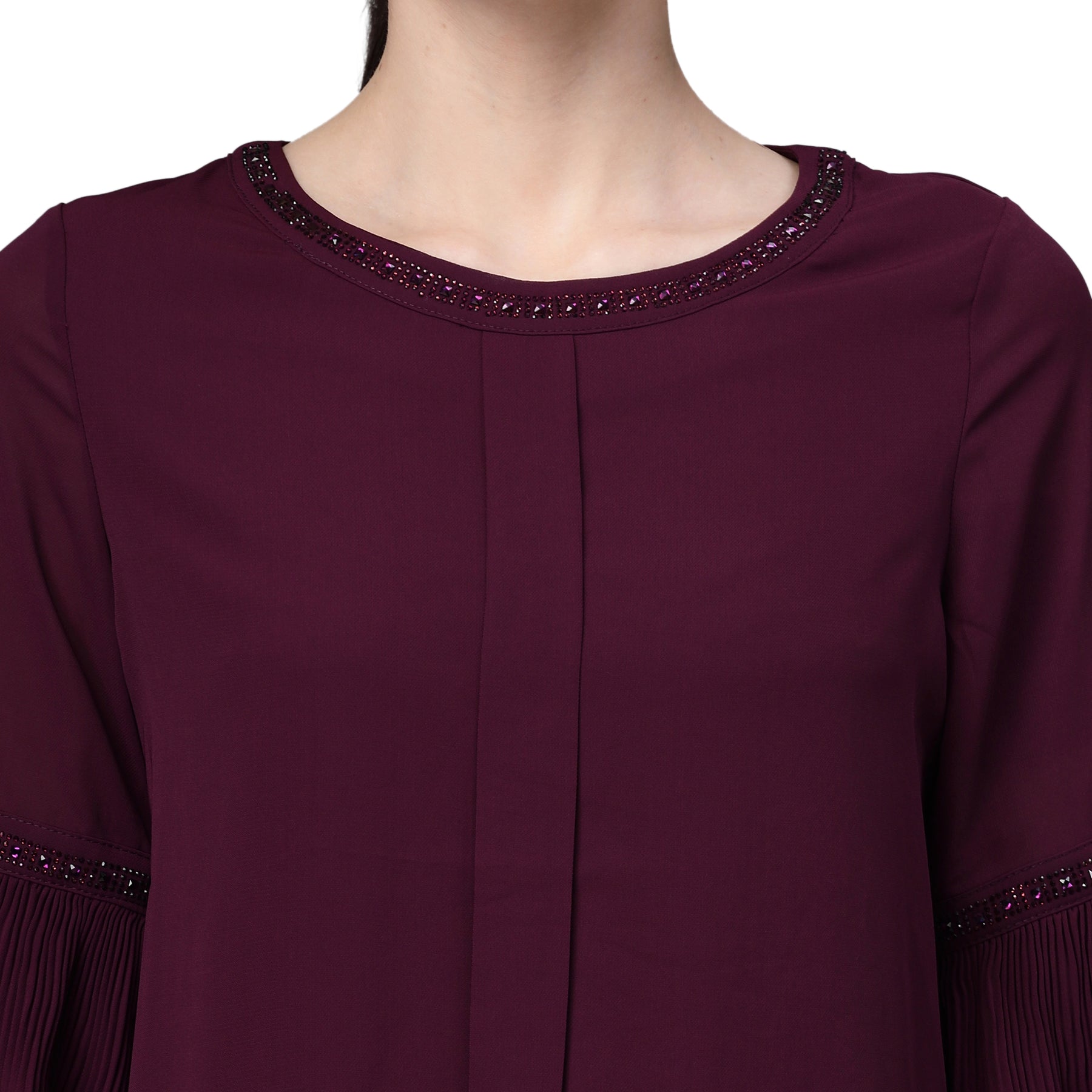 Pink Embellished Polyester Blend Top