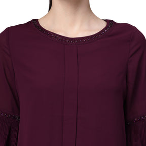 Pink Embellished Polyester Blend Top
