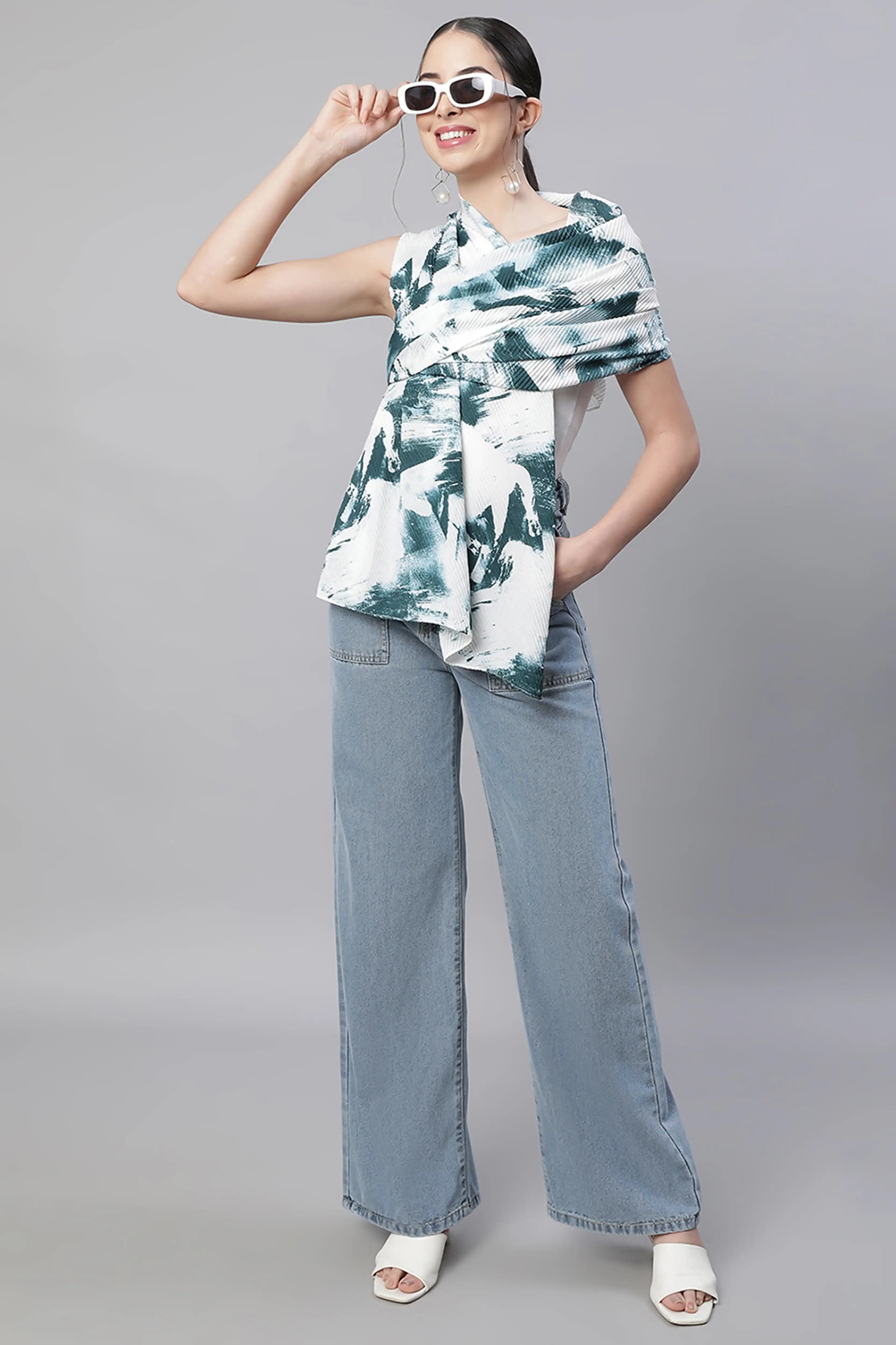 Green Viscose Abstract Print Stole