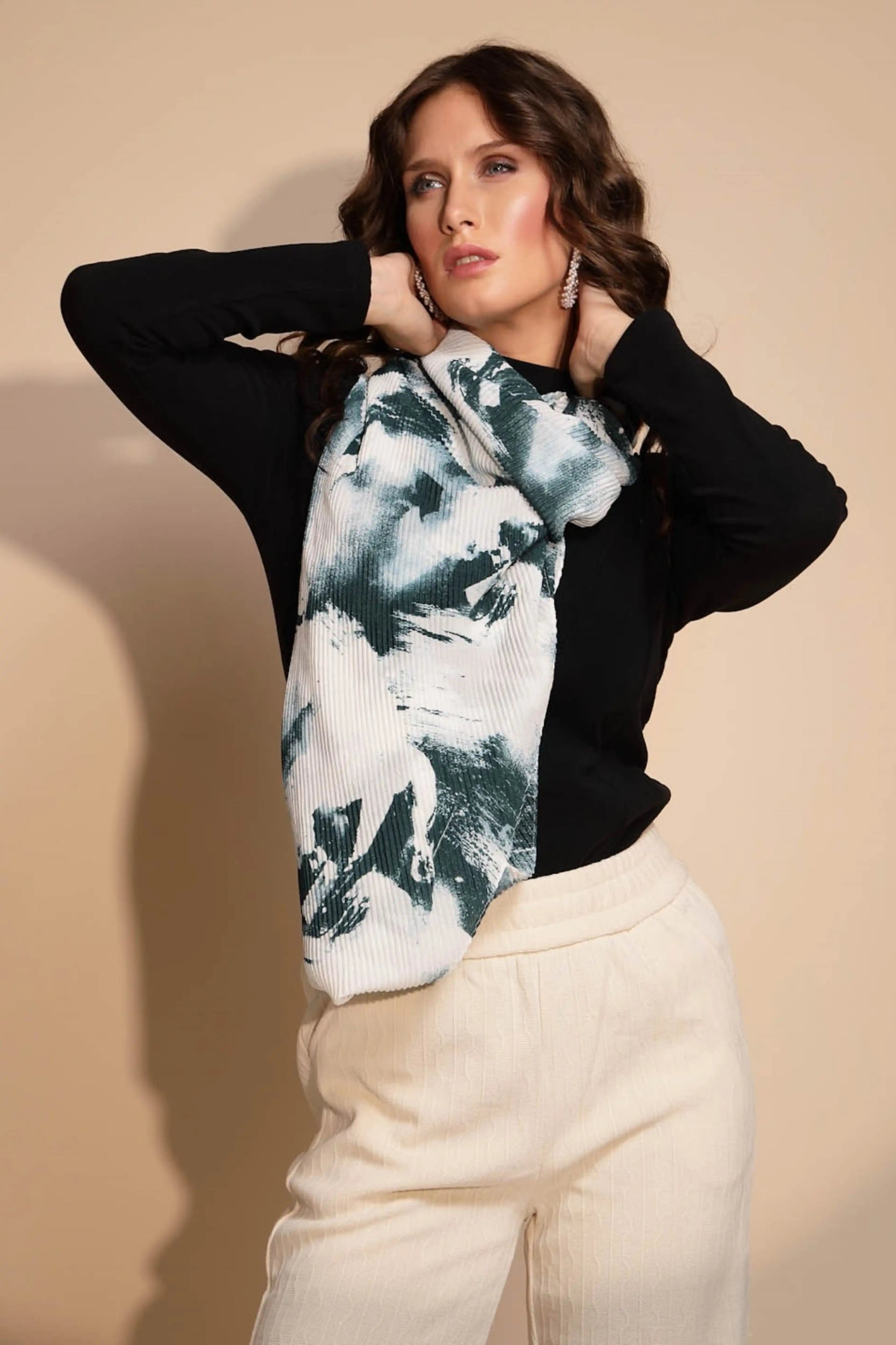 Green Viscose Abstract Print Stole