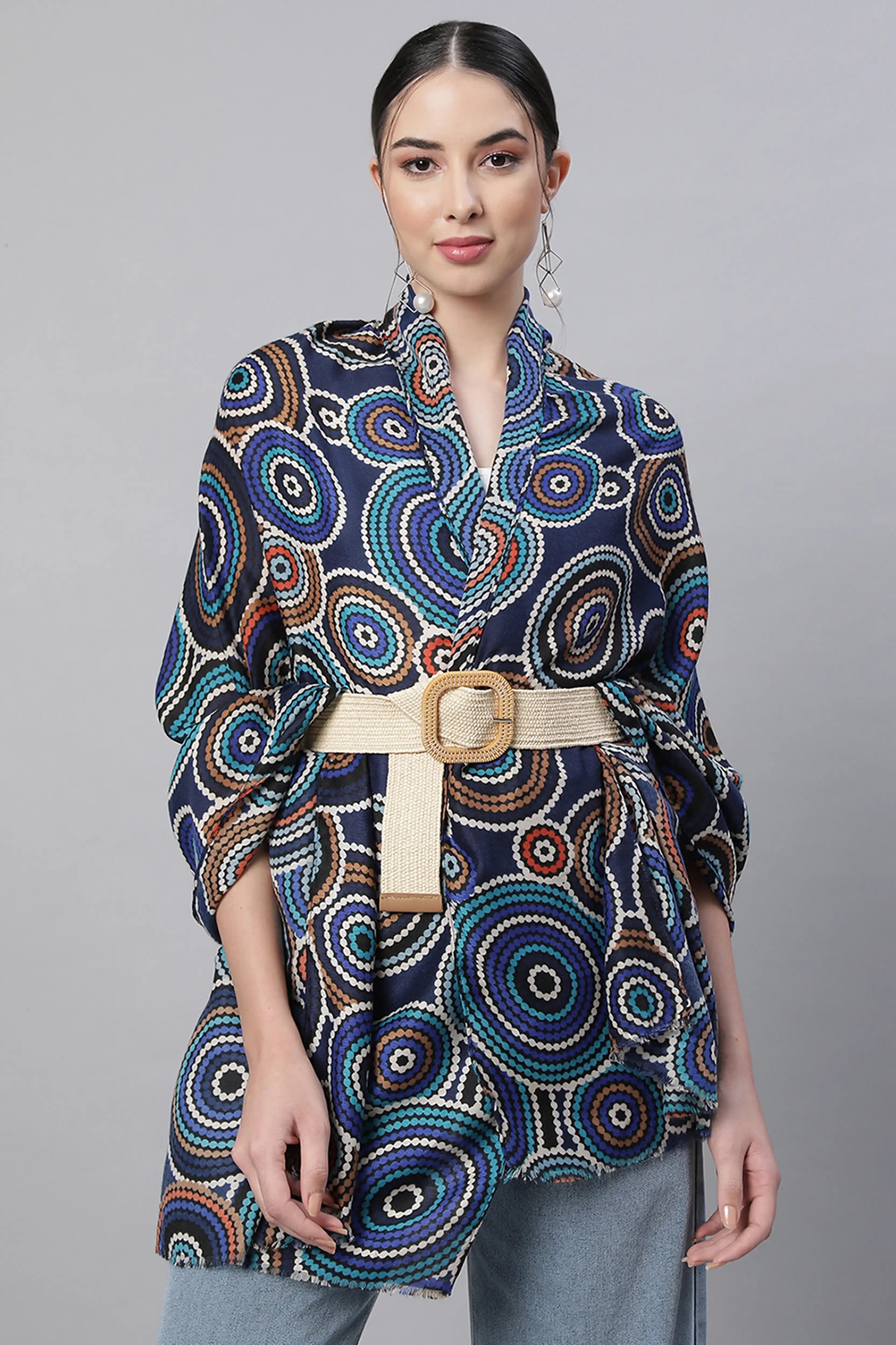 Navy Blue Printed Stole