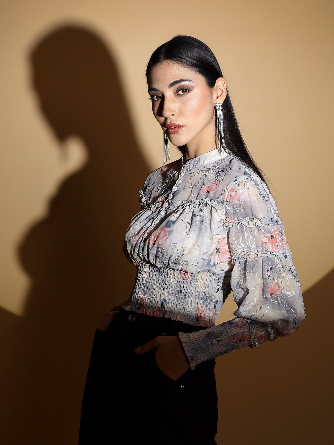 Multi Print Elasticated Hem Crop Top