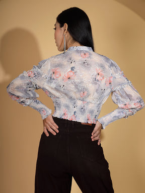 Multi Print Elasticated Hem Crop Top