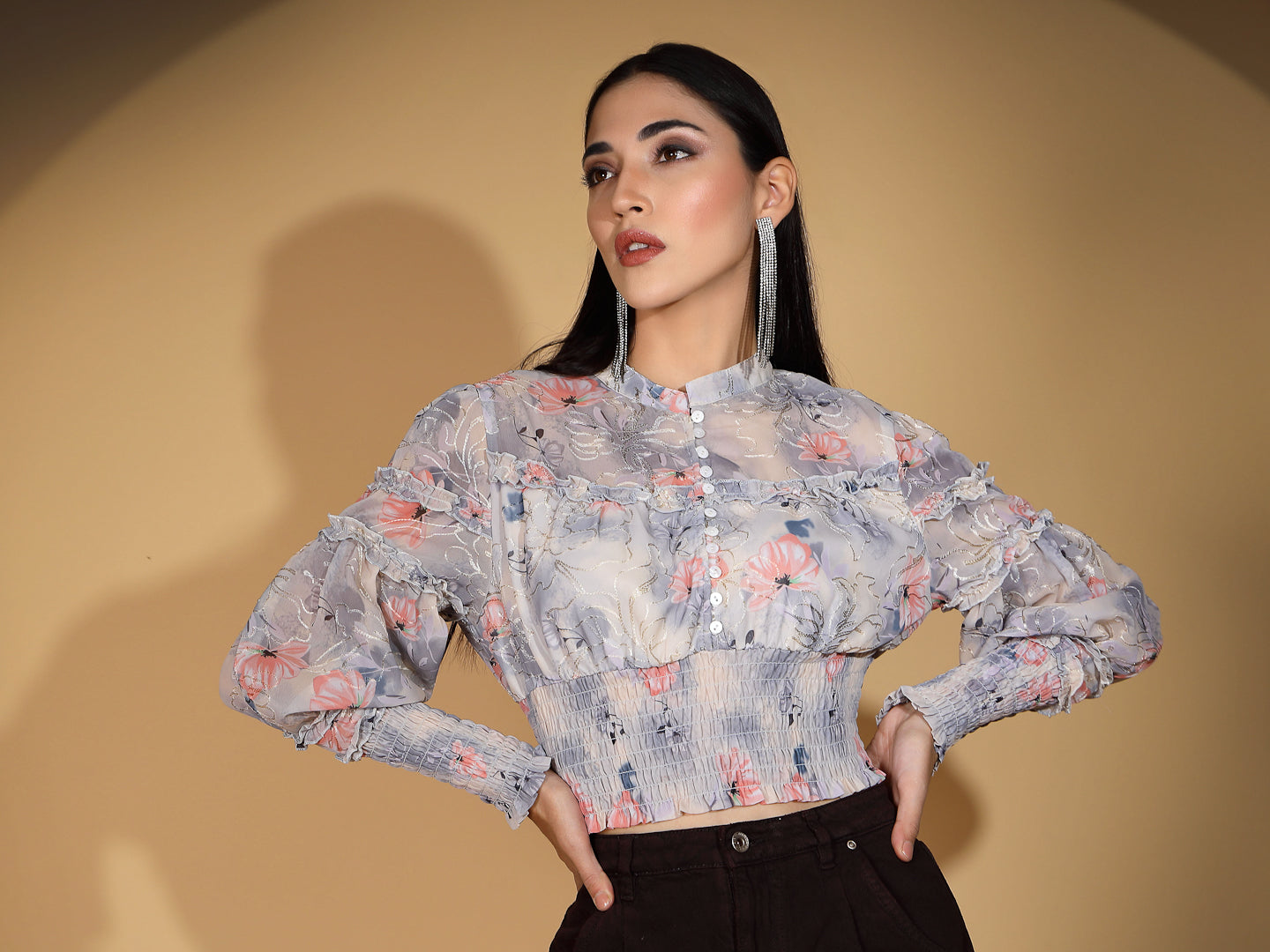 Multi Print Elasticated Hem Crop Top