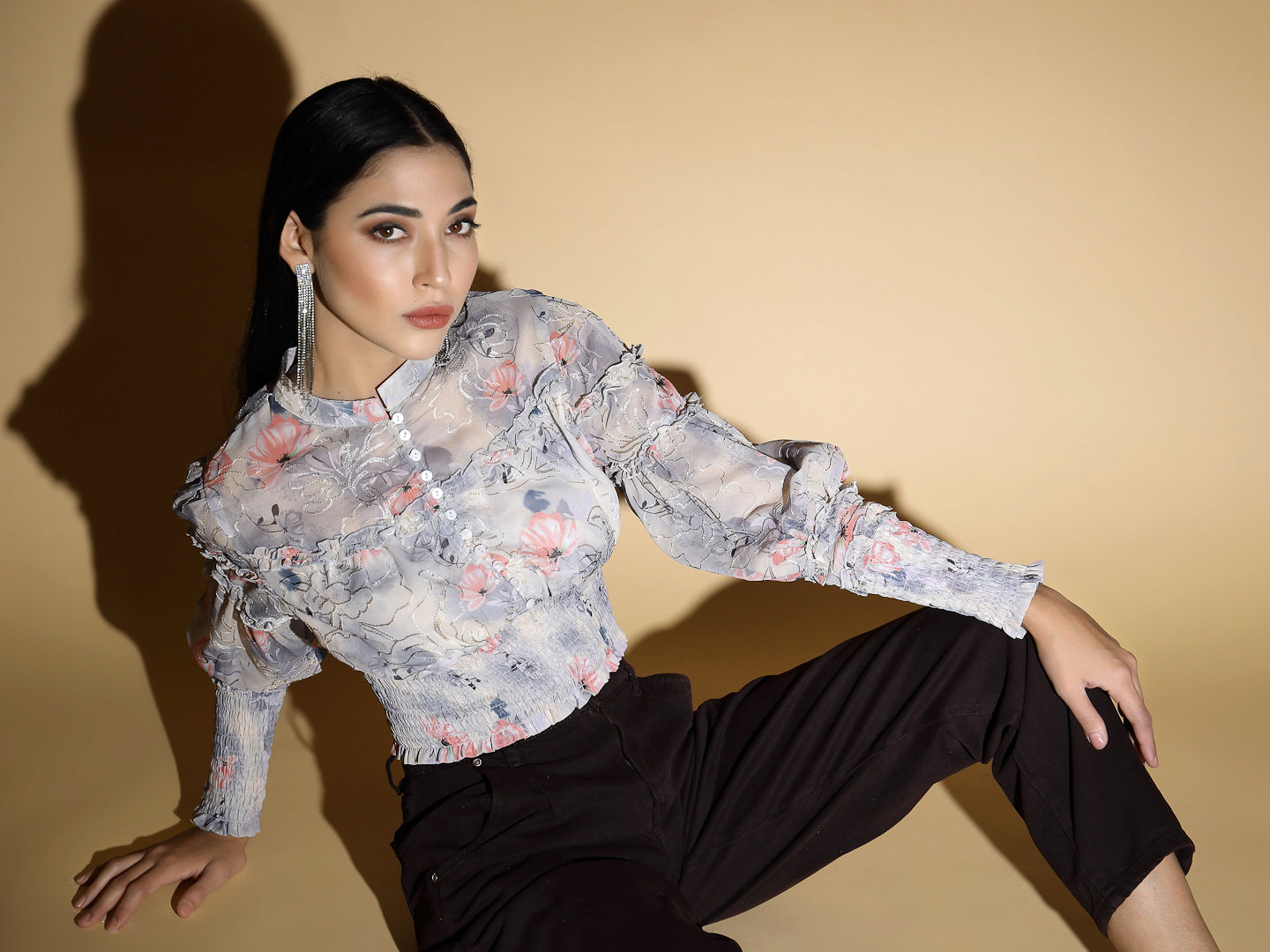 Multi Print Elasticated Hem Crop Top