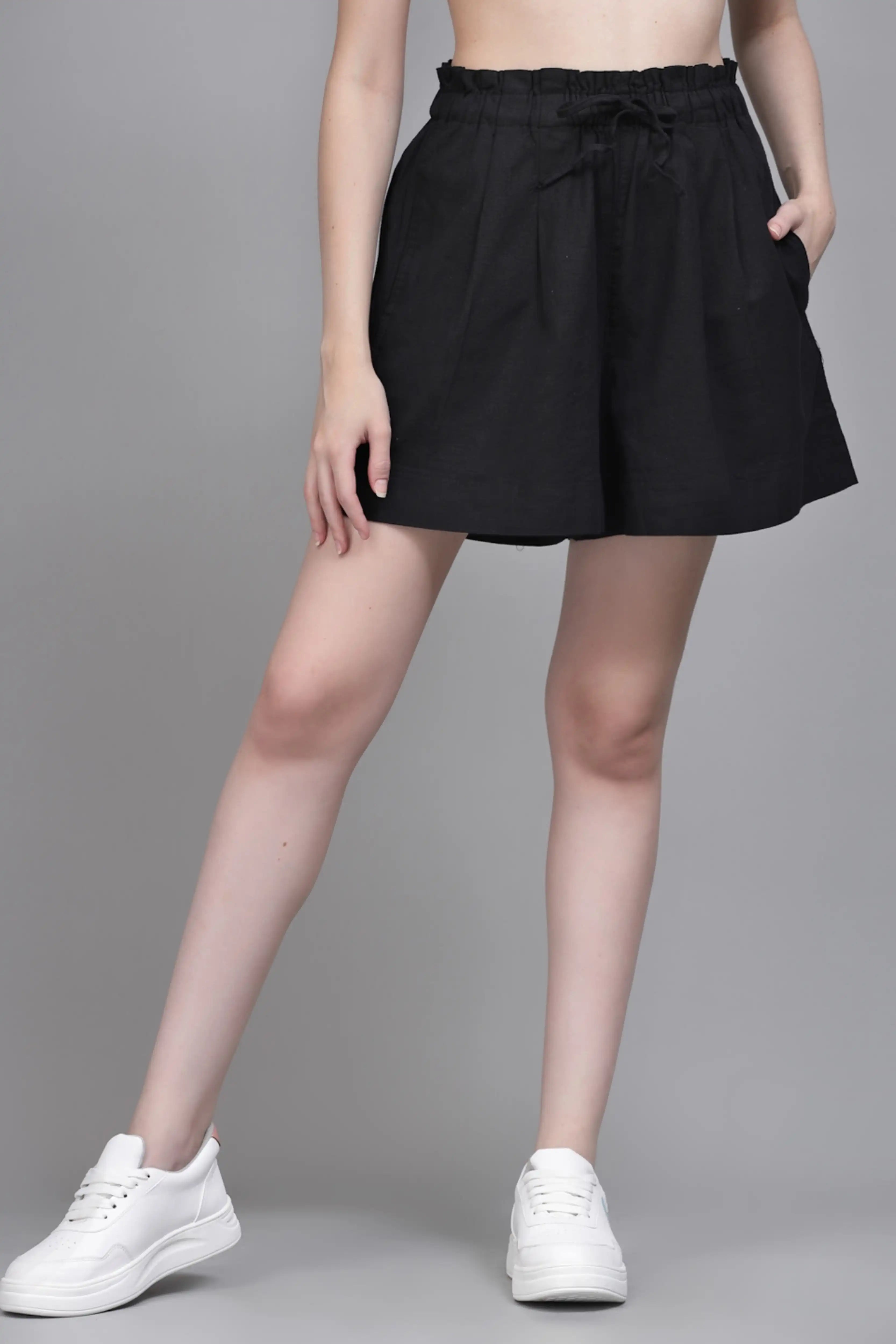 Black Linen Blend Relaxed Shorts