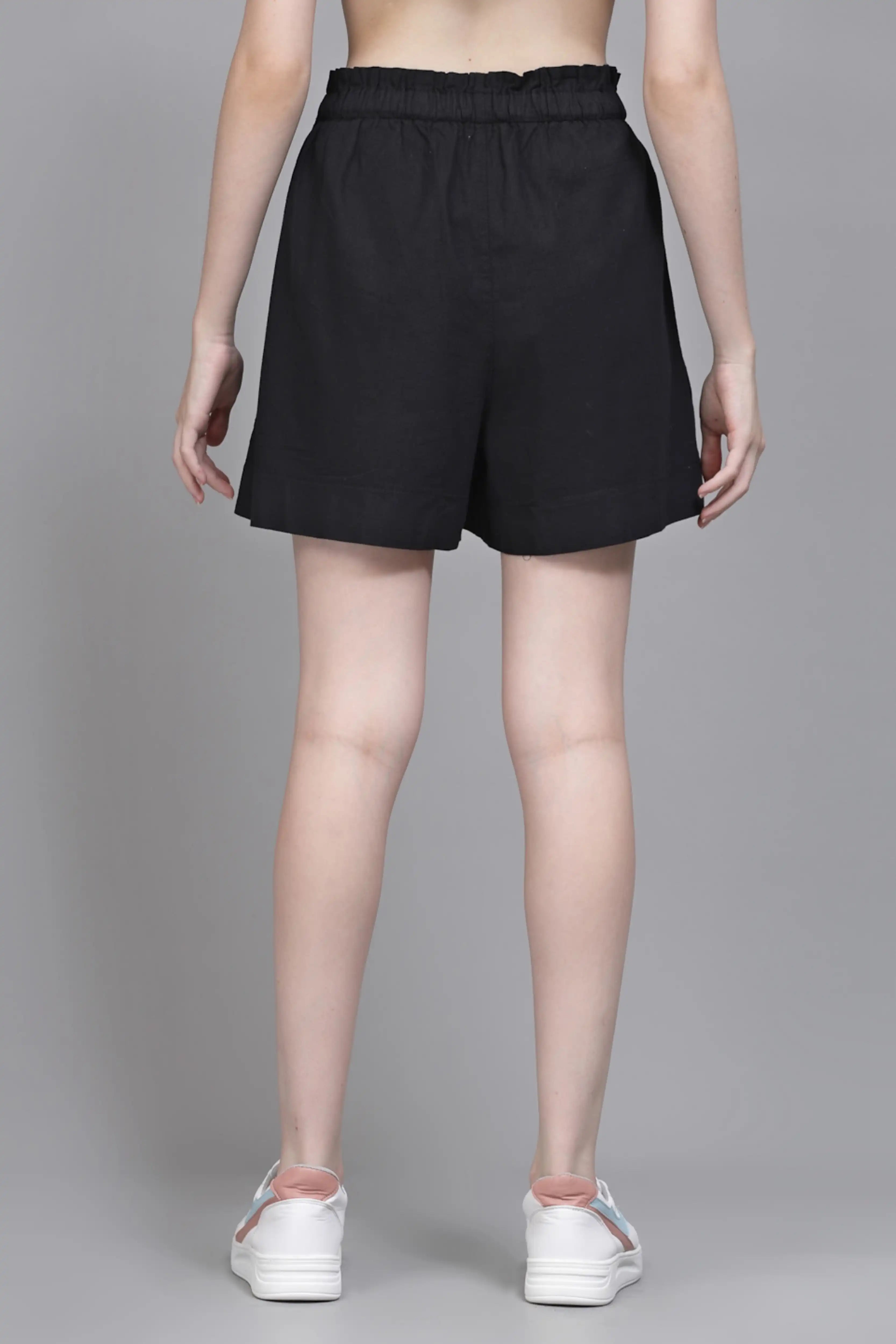 Black Linen Blend Relaxed Shorts