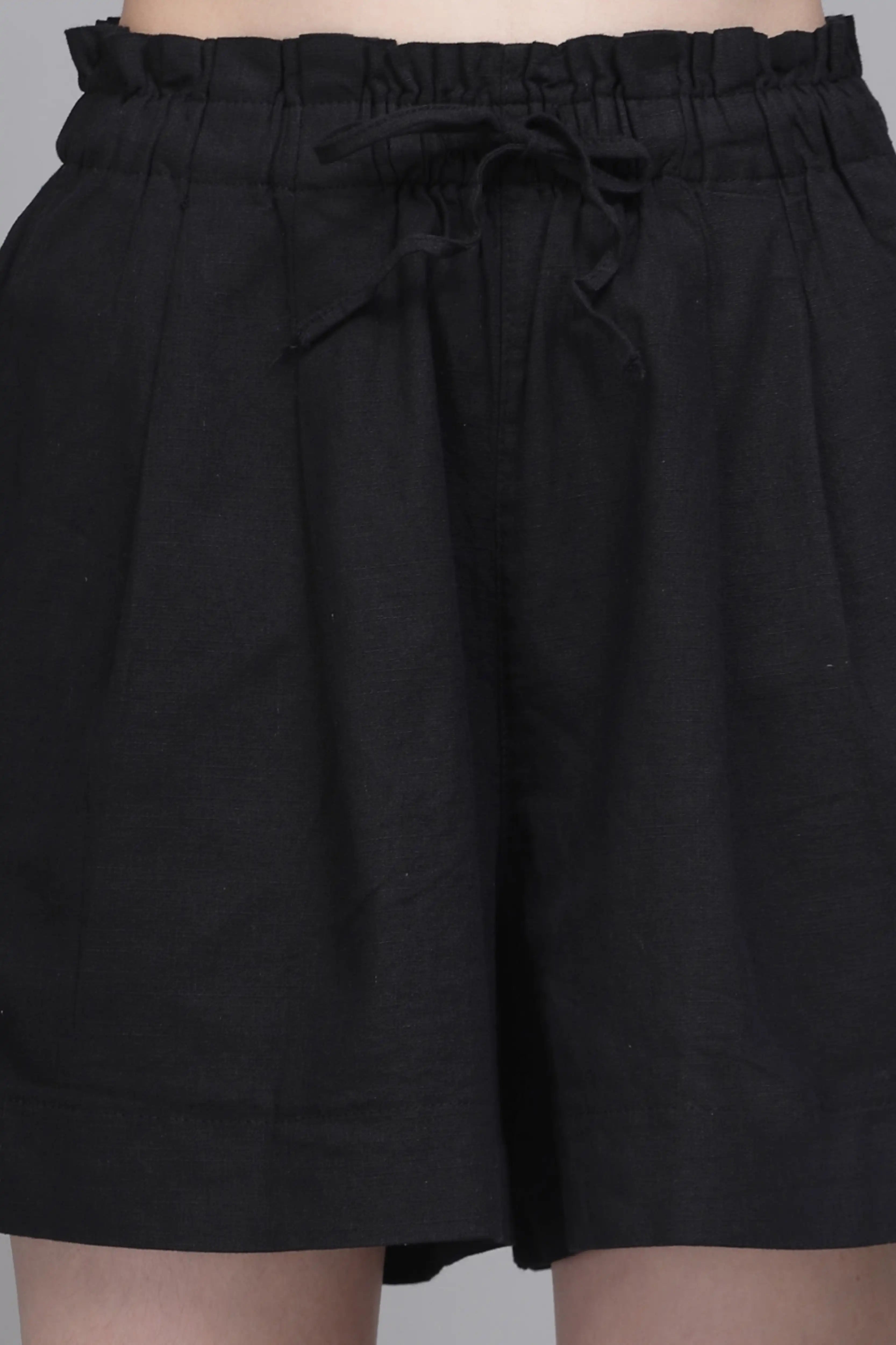 Black Linen Blend Relaxed Shorts