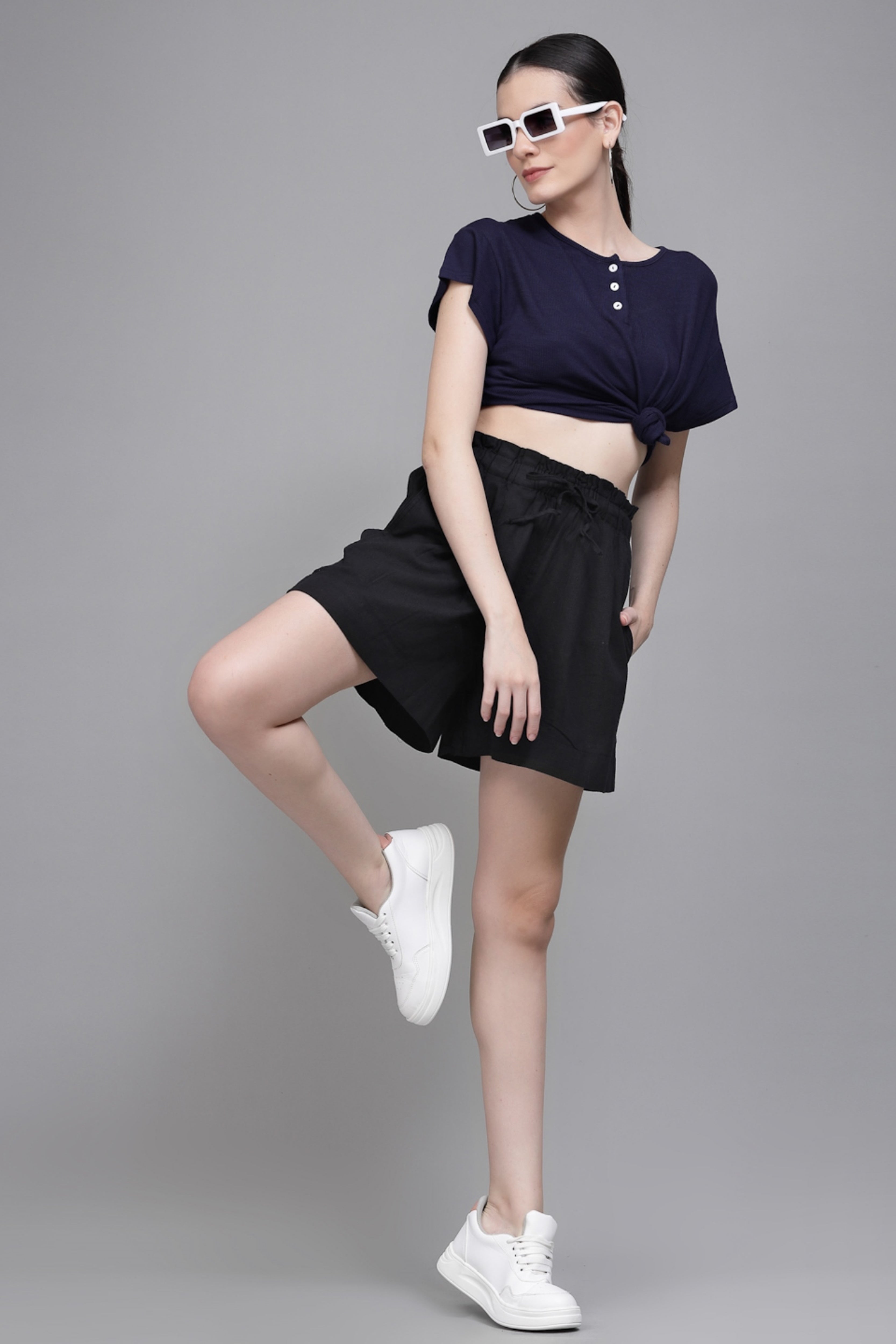 Black Linen Blend Relaxed Shorts
