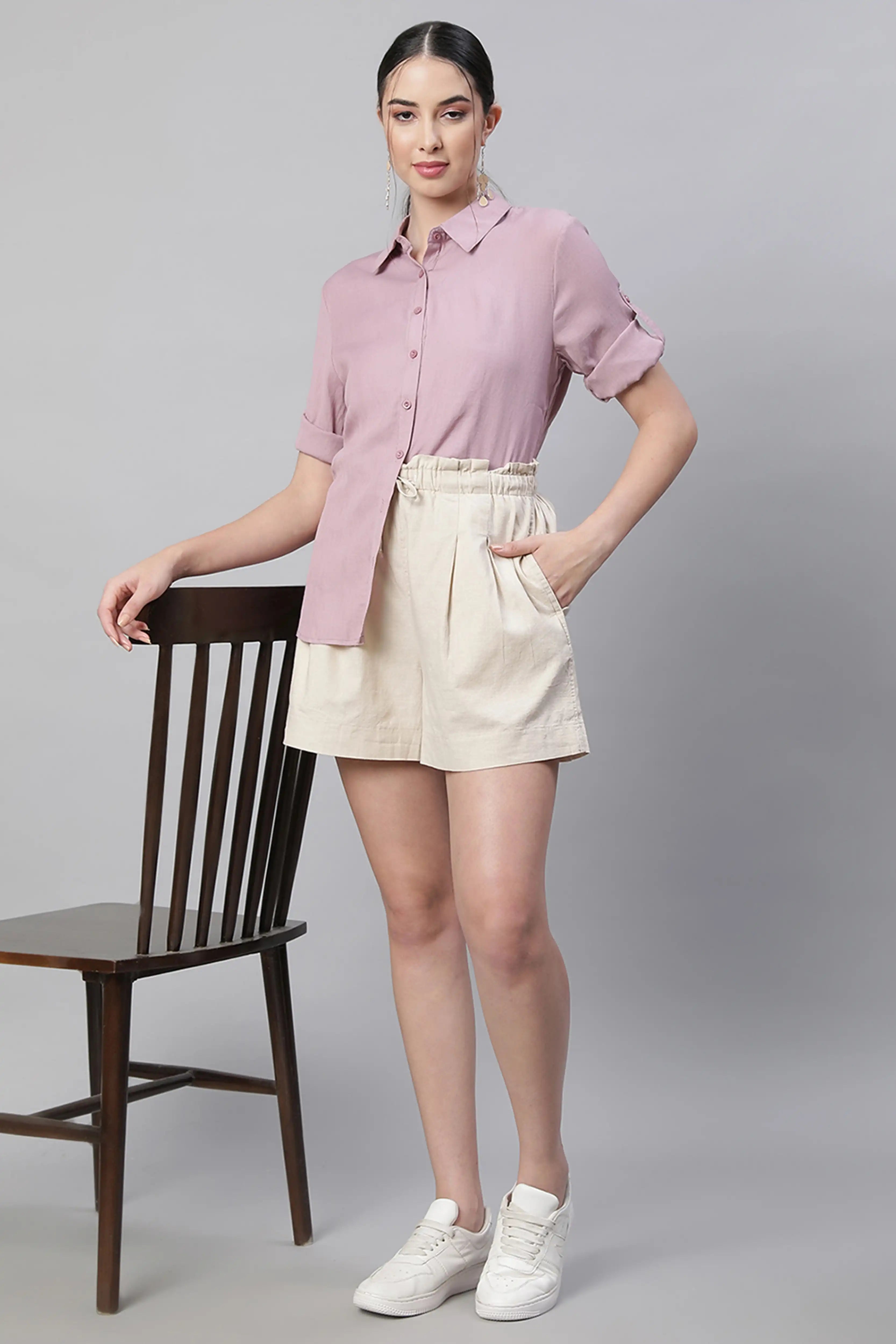 Natural Linen Blend Relaxed Shorts