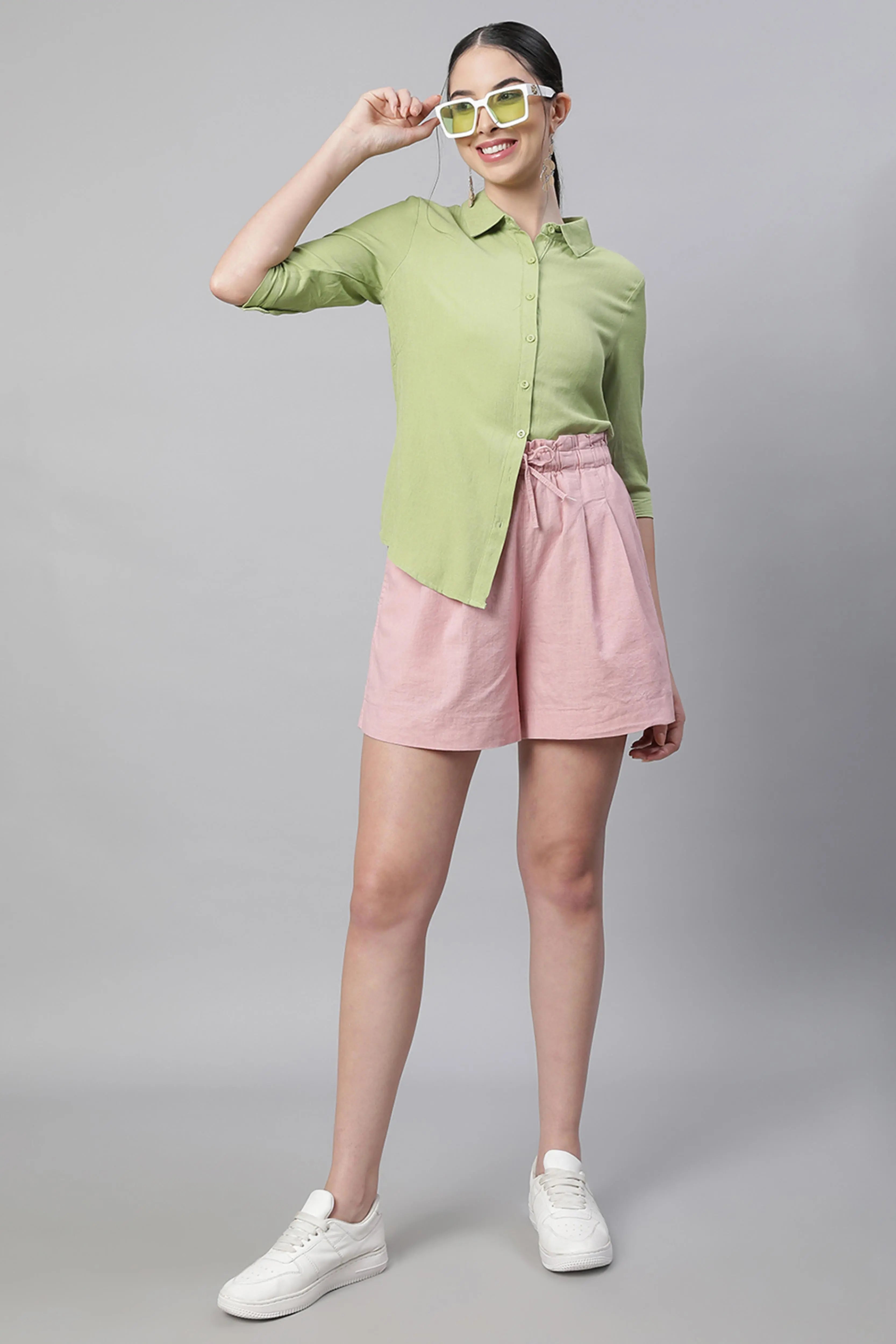 Pink Linen Blend Relaxed Shorts