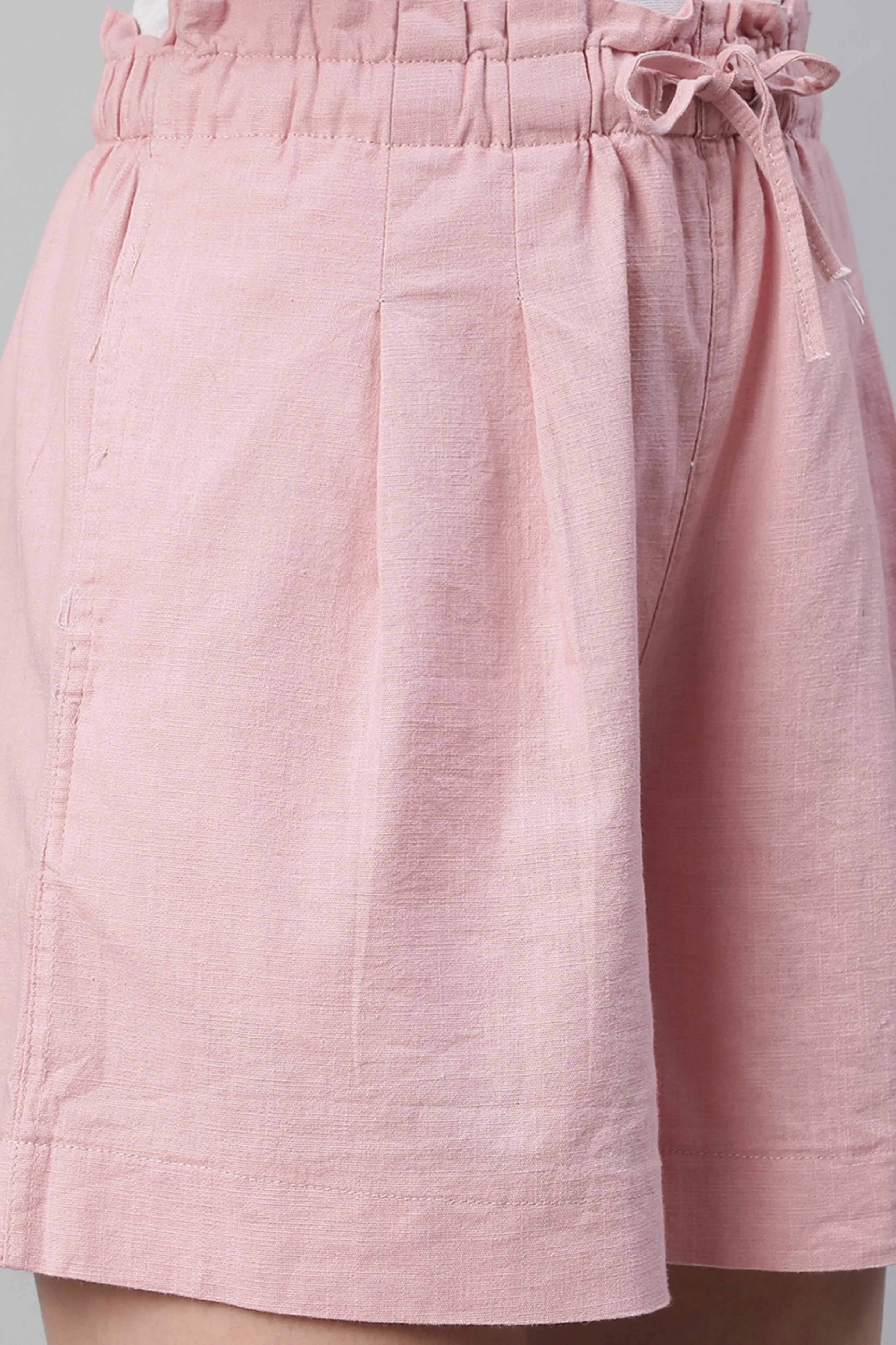 Pink Linen Blend Relaxed Shorts