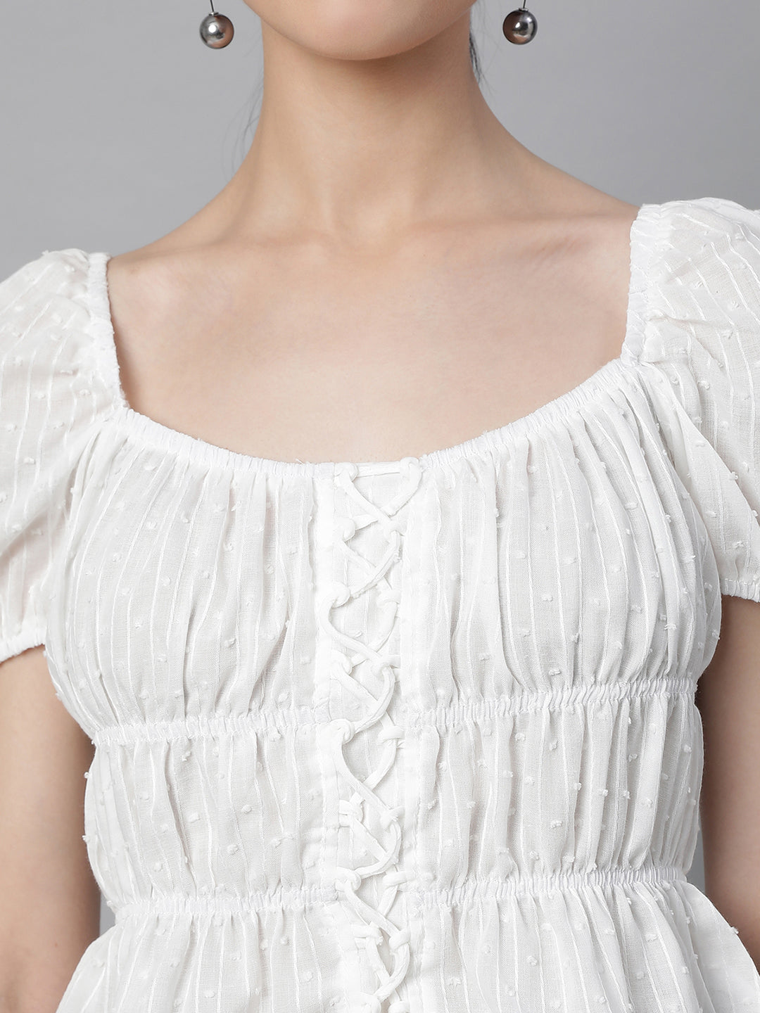 Blue Cotton Smocked Crop Top