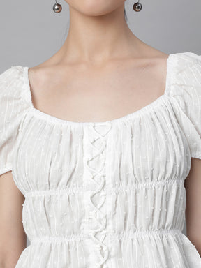 Blue Cotton Smocked Crop Top