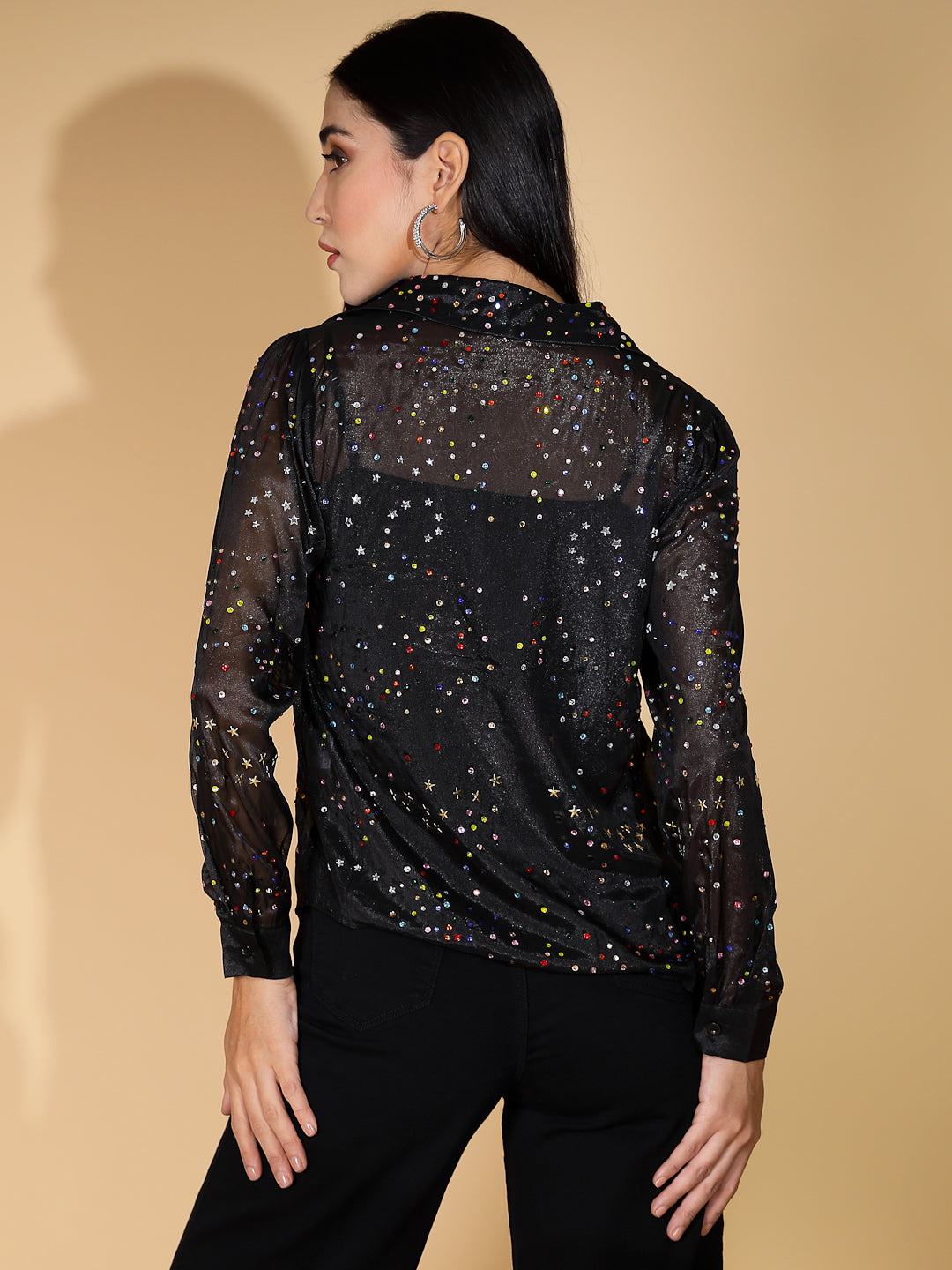 Black Embellished Collar Neck Shirt