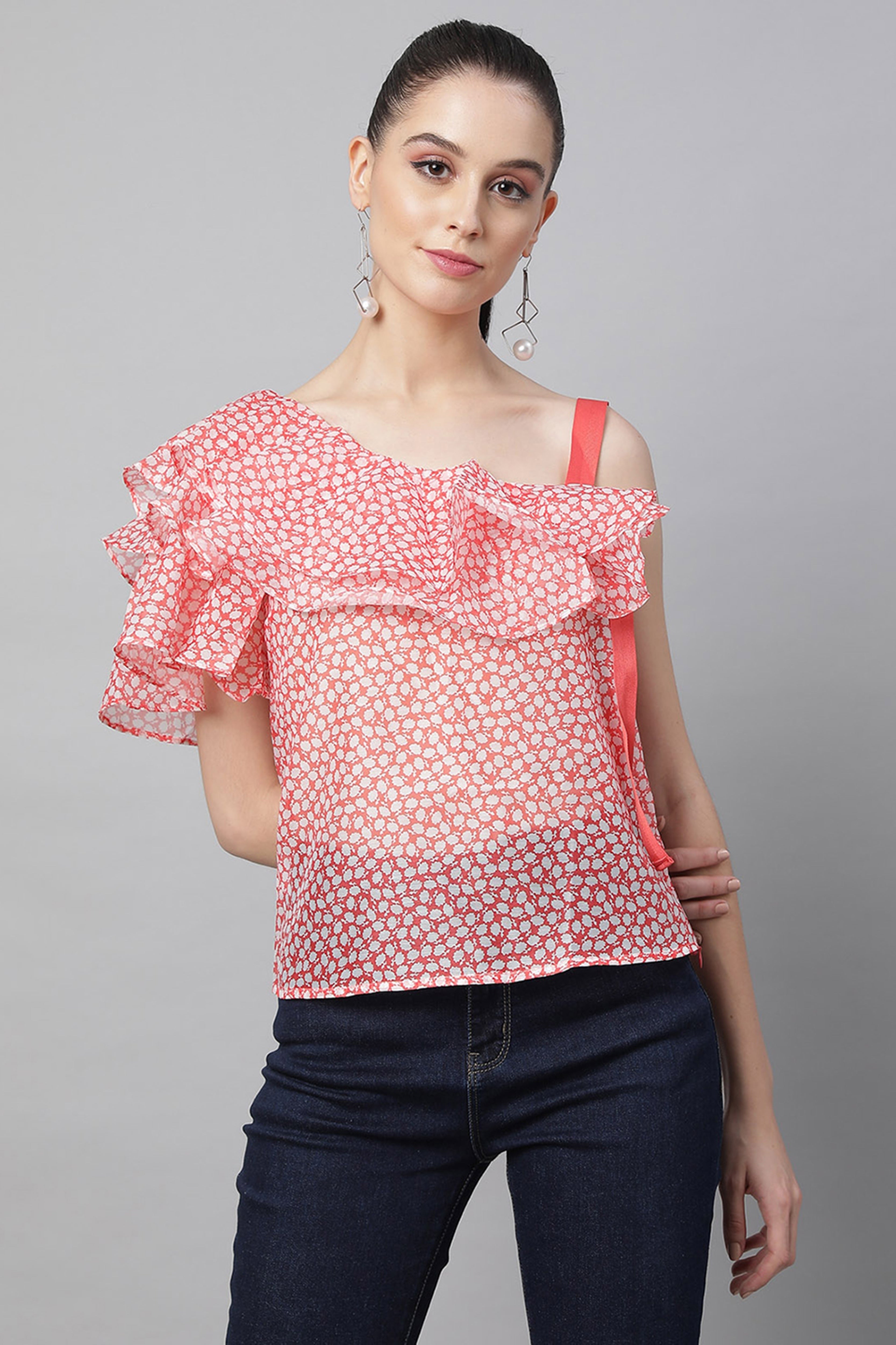 Red Printed Blouson Top