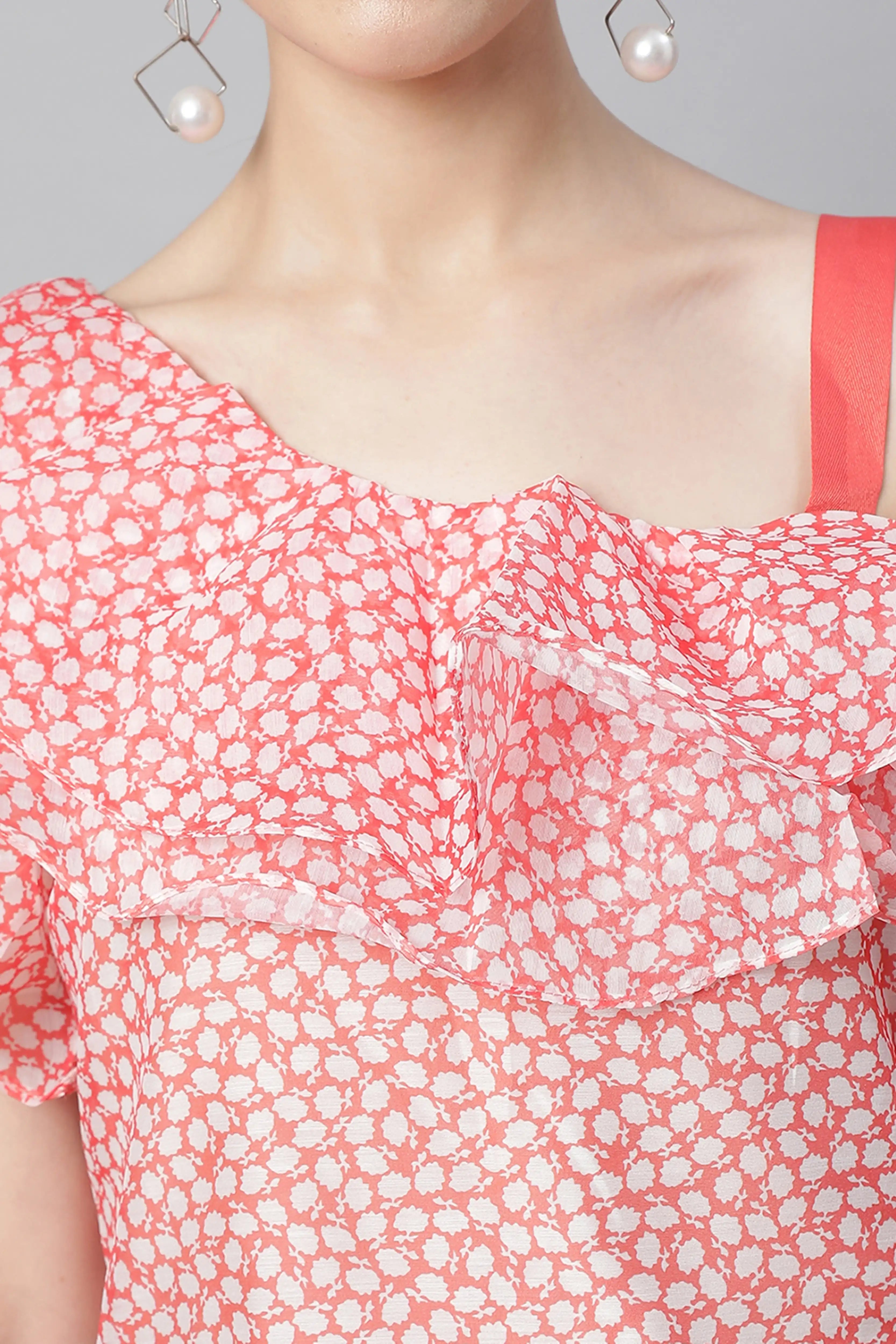 Red Printed Blouson Top