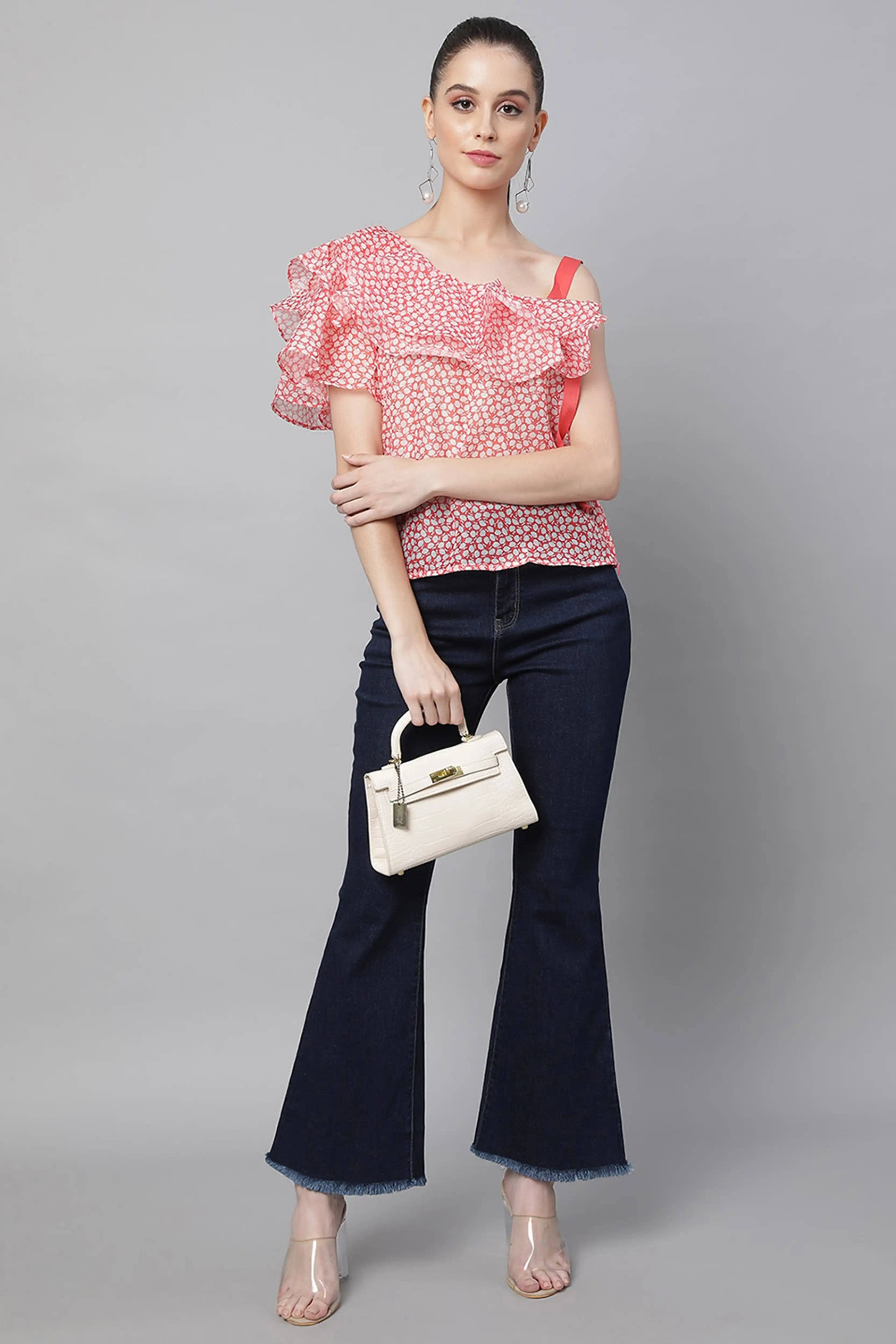 Red Printed Blouson Top