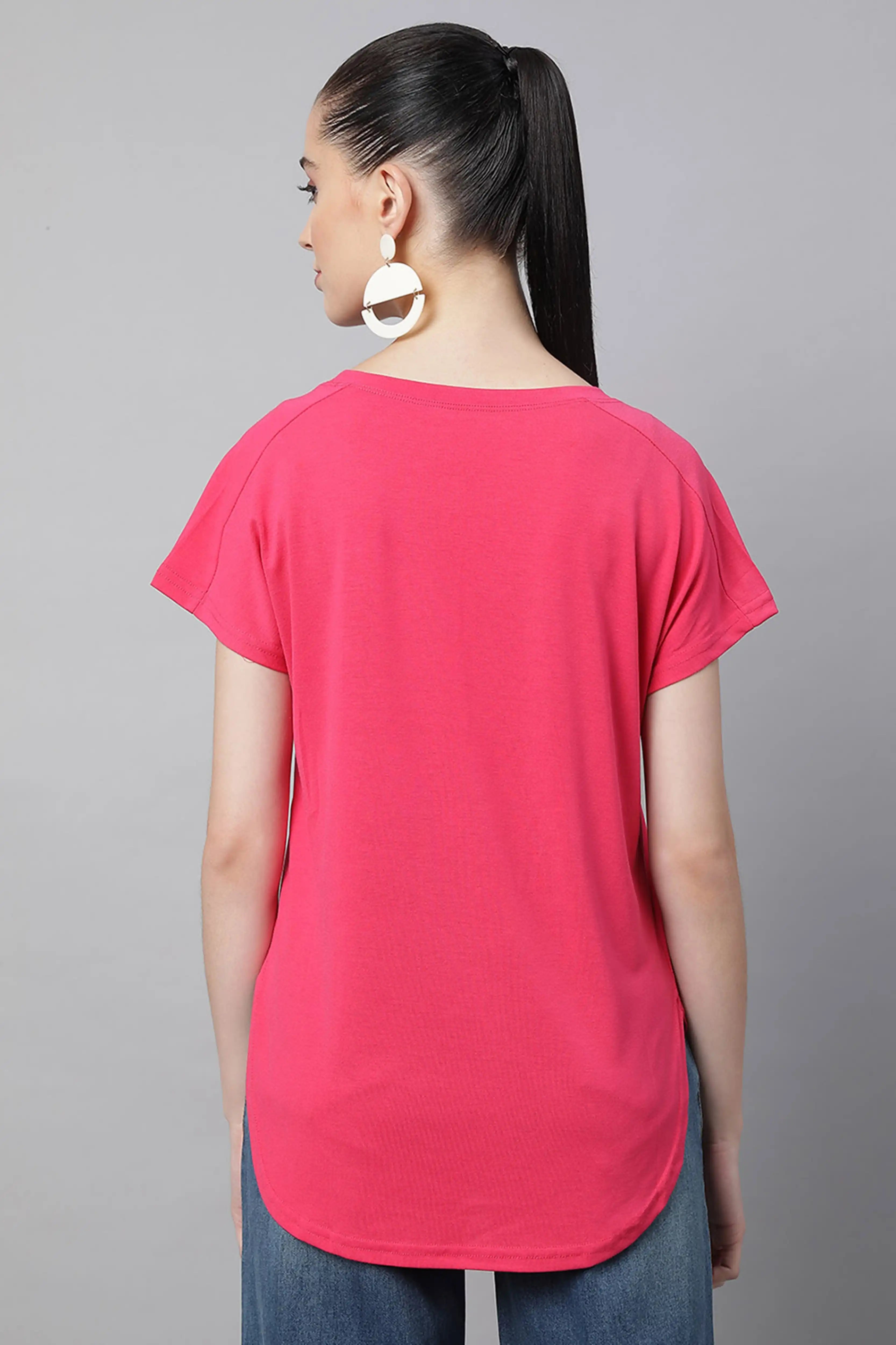 Red Printed Loose Cotton T-Shirt