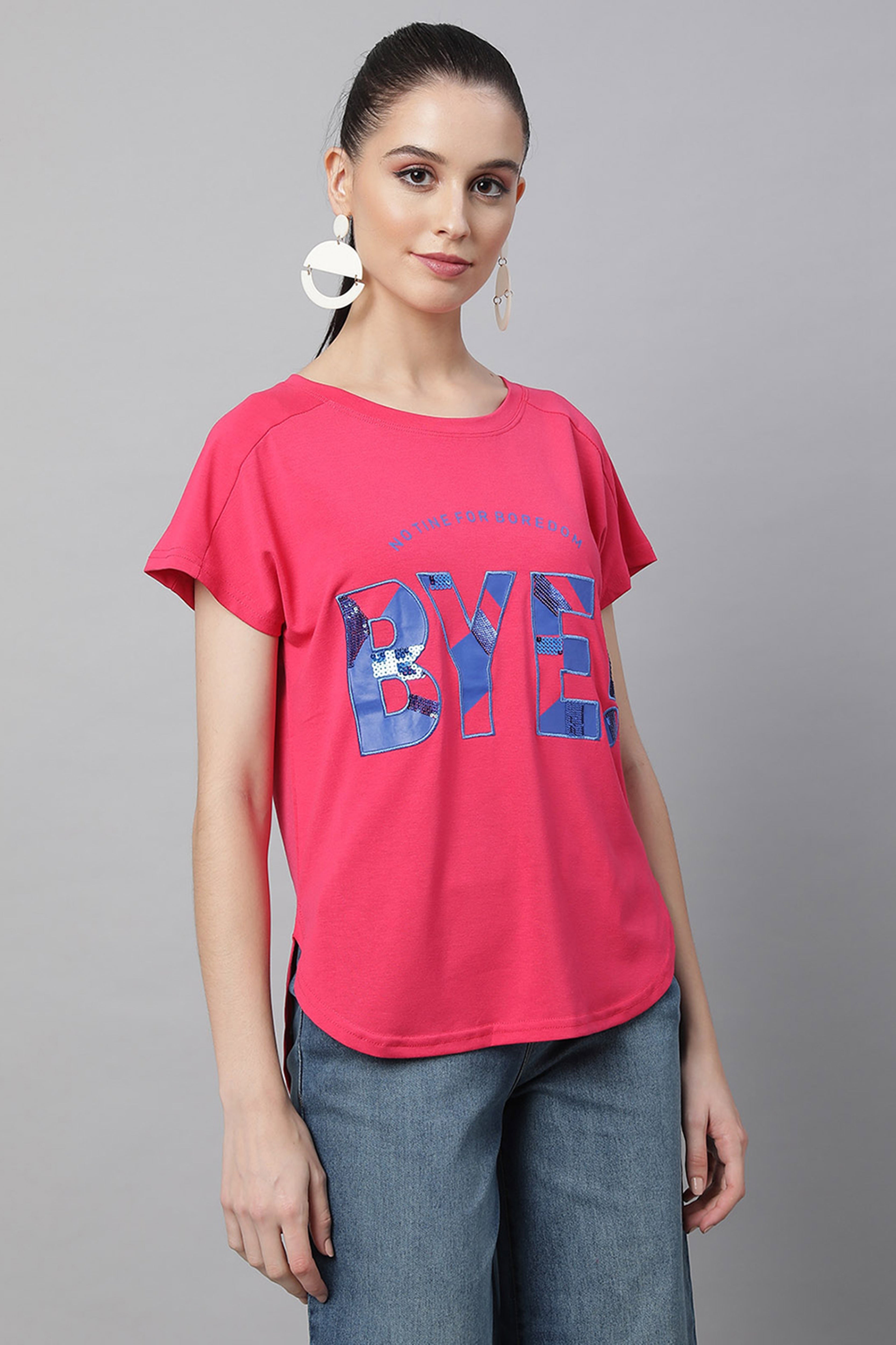 Red Printed Loose Cotton T-Shirt