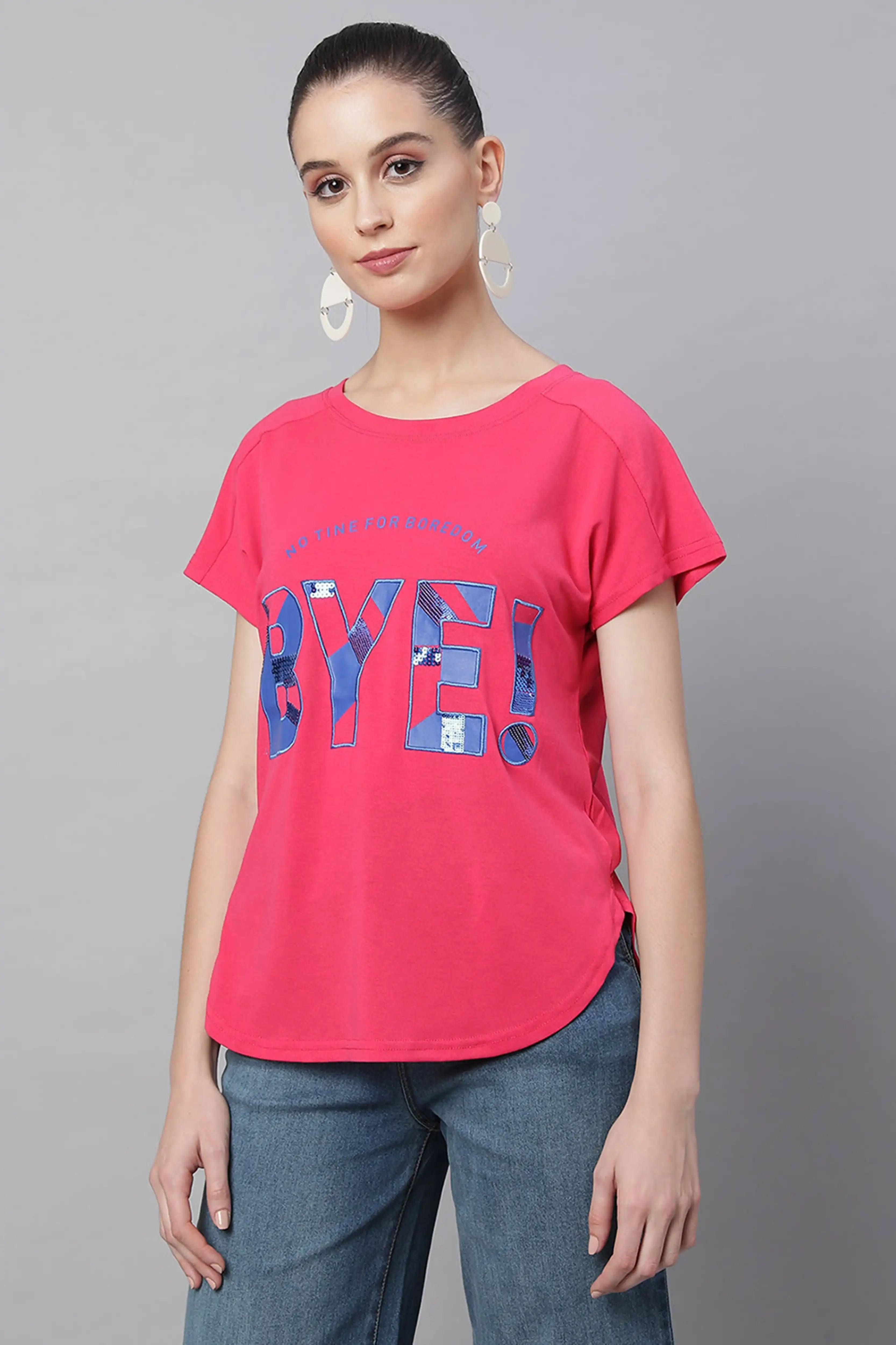 Red Printed Loose Cotton T-Shirt