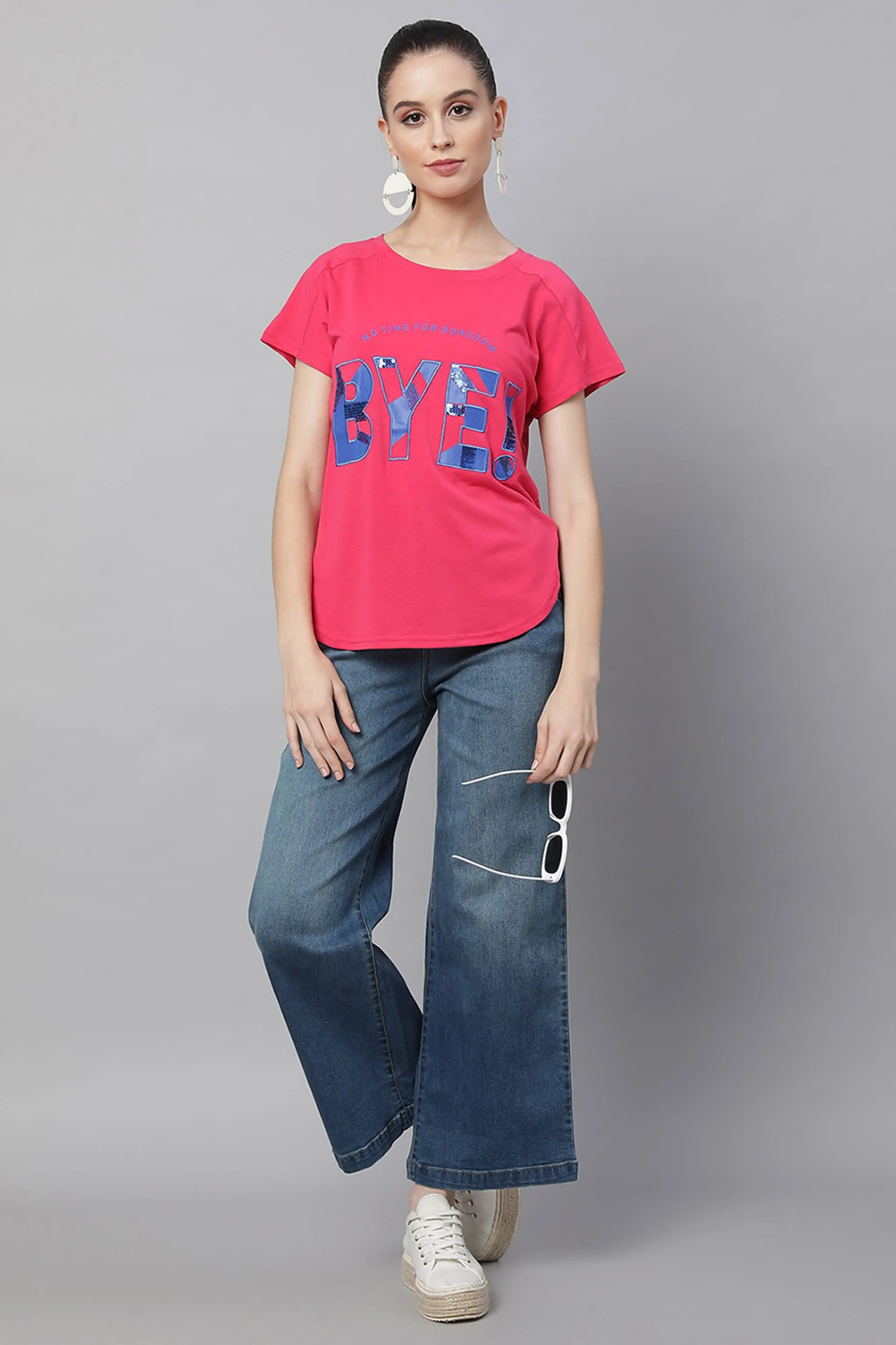 Red Printed Loose Cotton T-Shirt