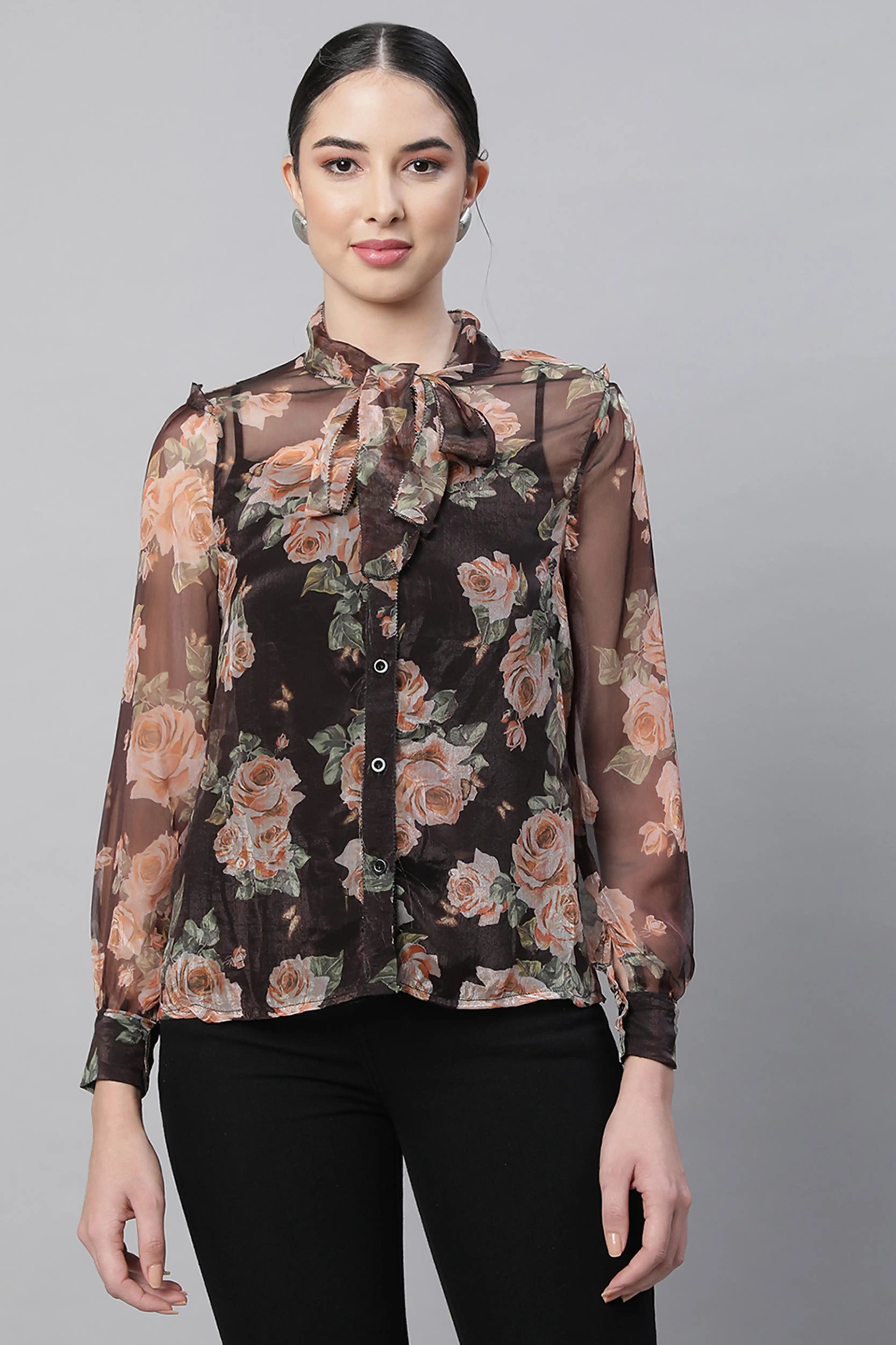 Black Floral Georgette Shirt