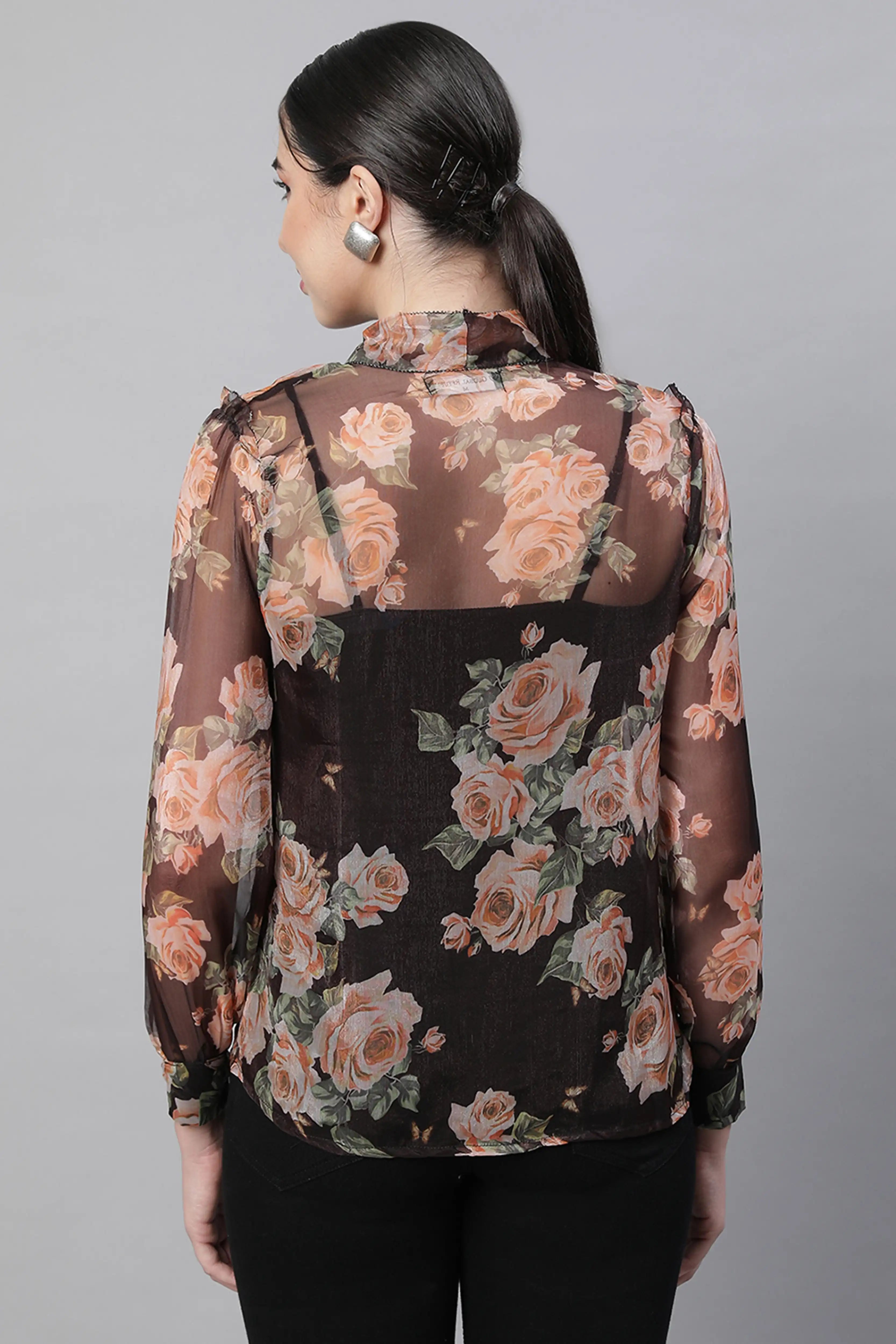 Black Floral Georgette Shirt