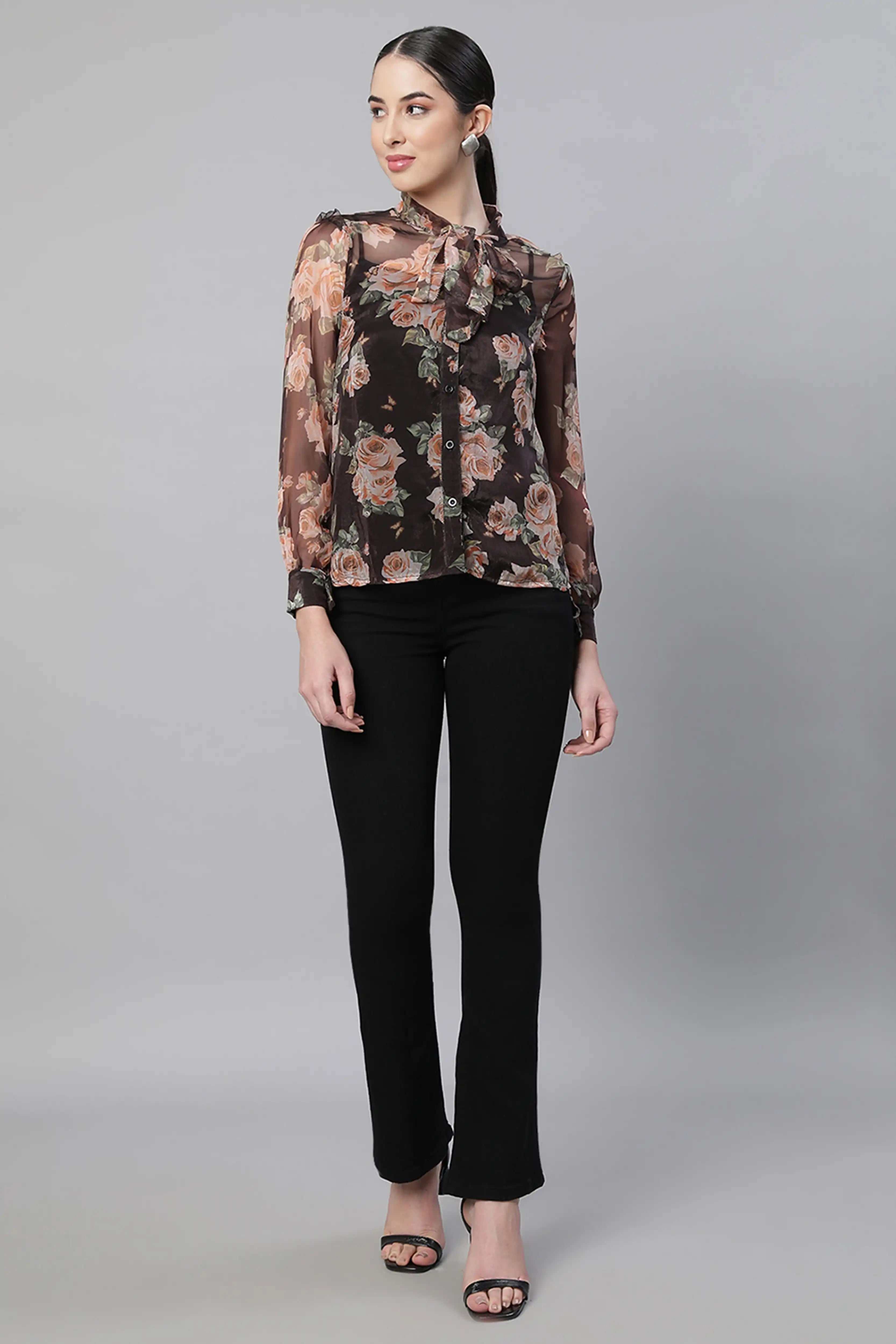 Black Floral Georgette Shirt