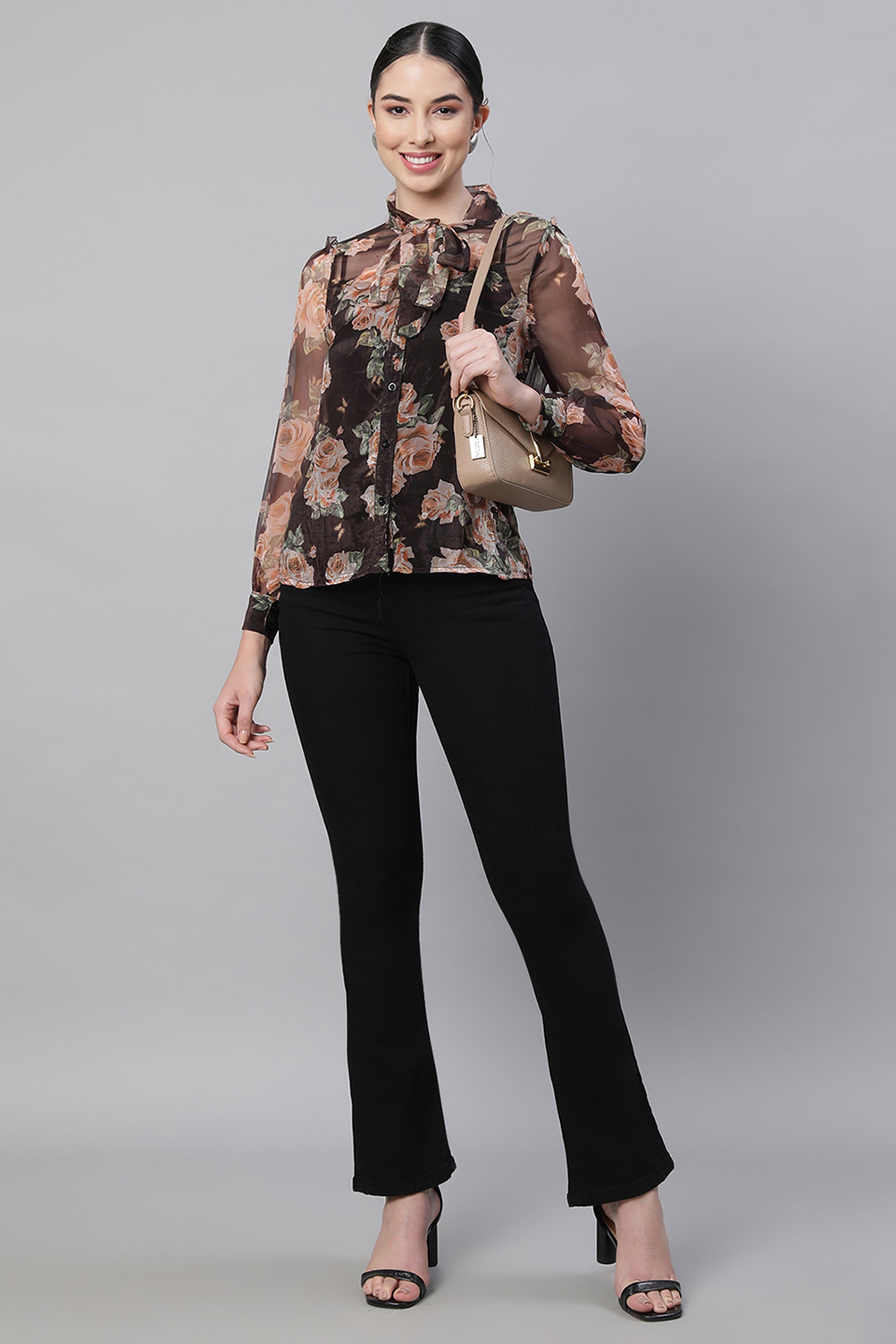 Black Floral Georgette Shirt