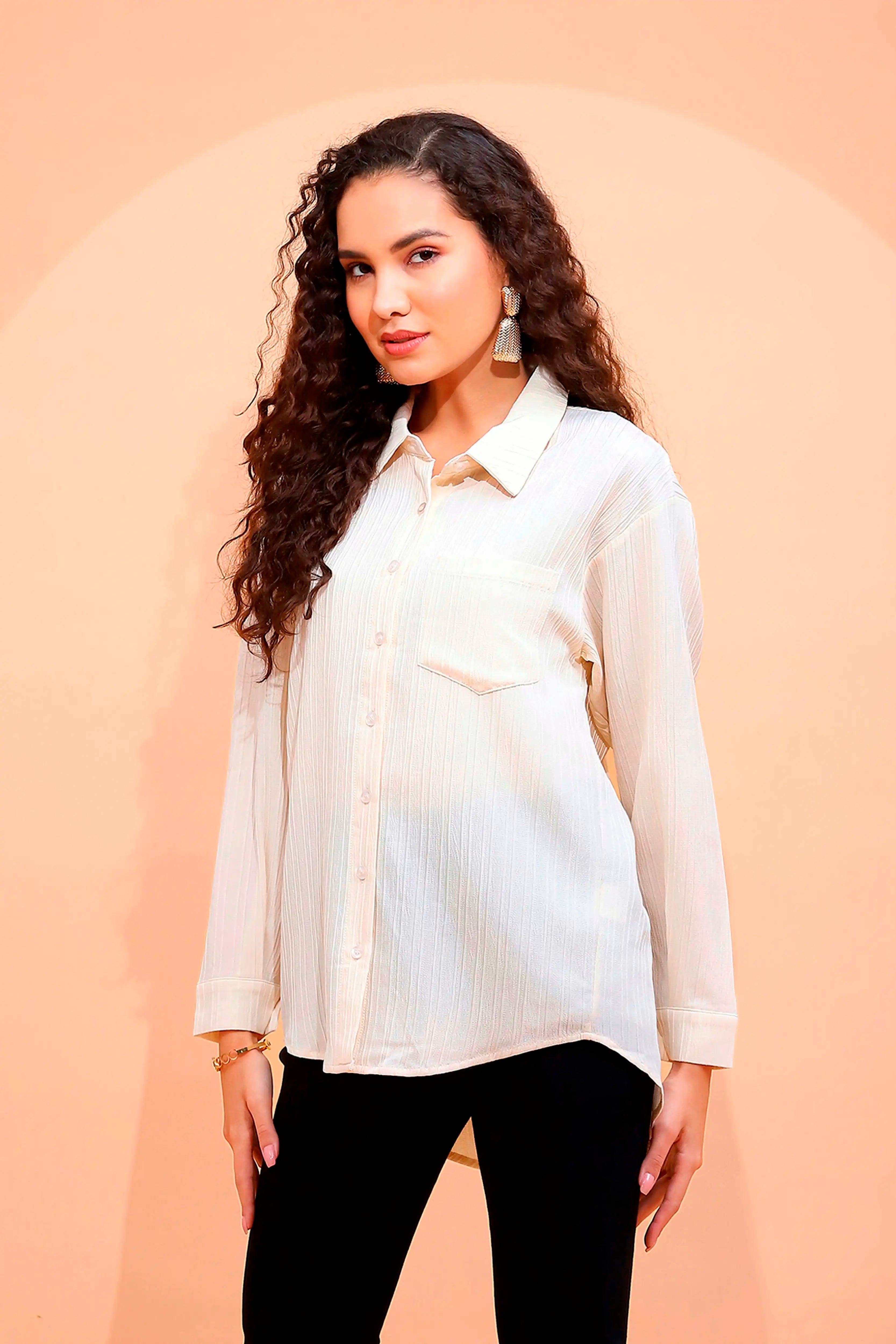 White Textured cotton Shirt