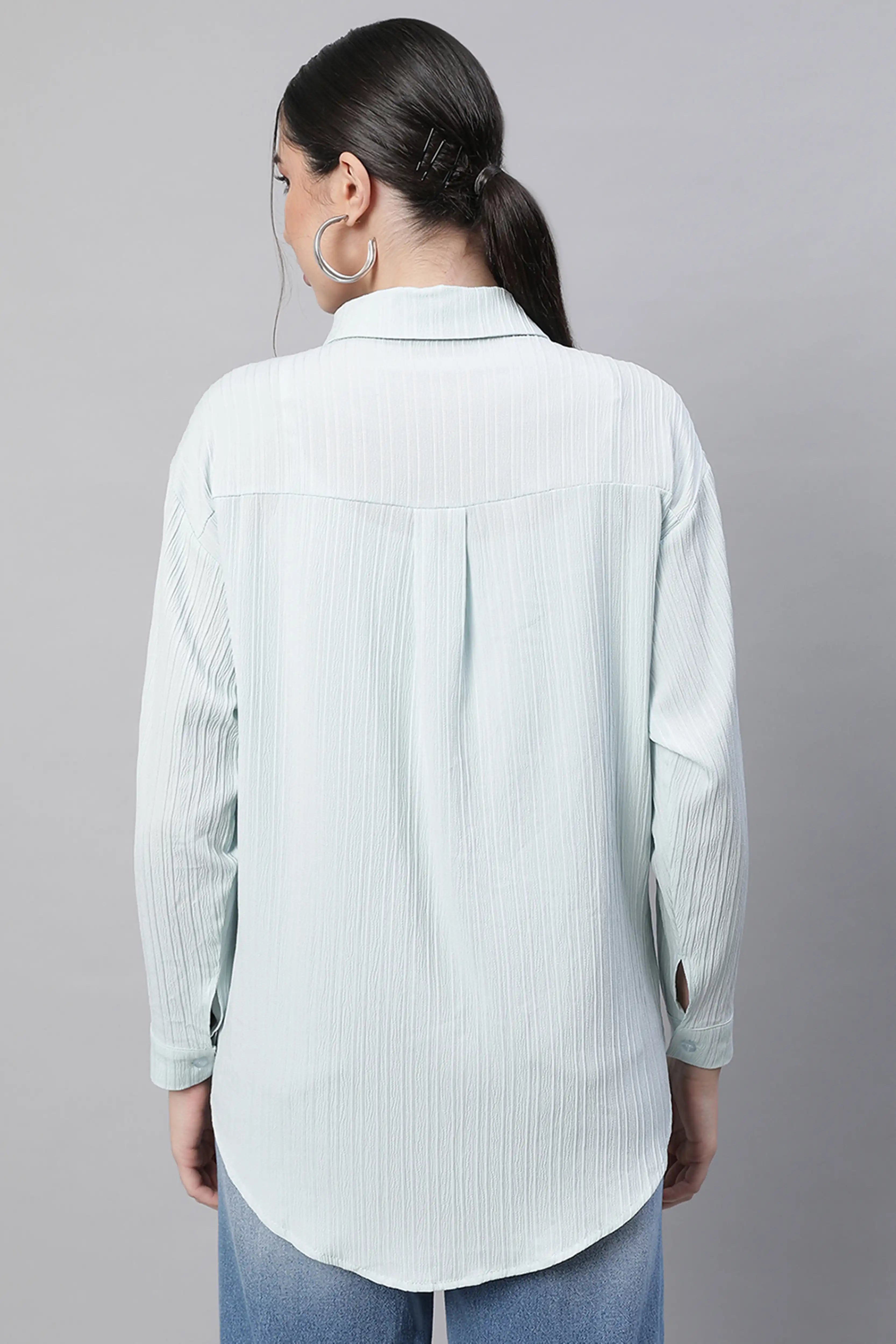 Sky Textured High-Low Cotton Shirt