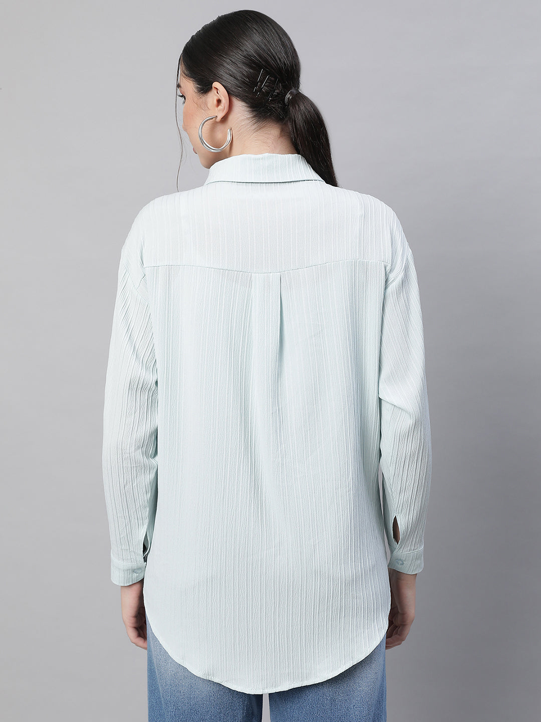 Sky Textured High-Low Cotton Shirt