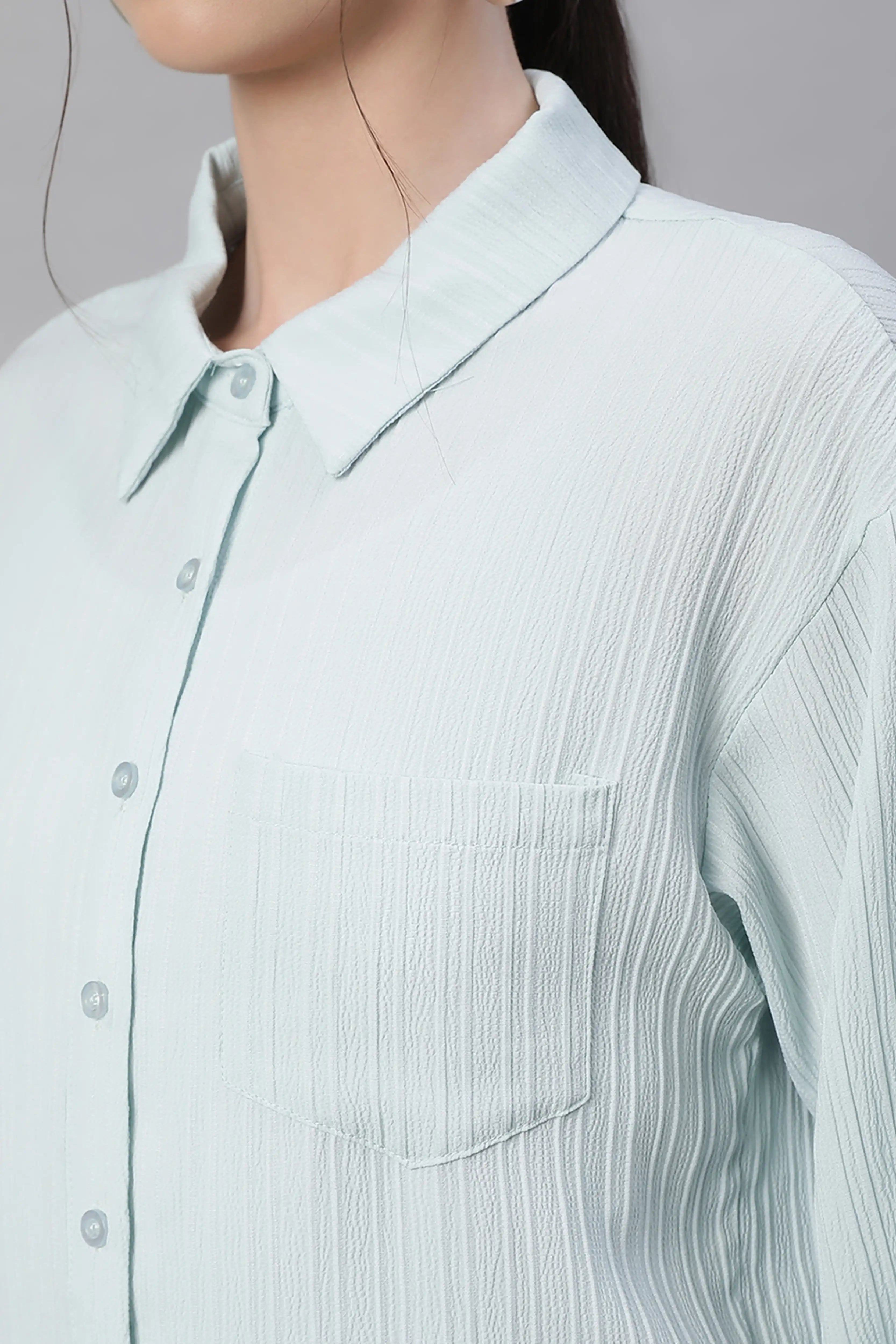 Sky Textured High-Low Cotton Shirt