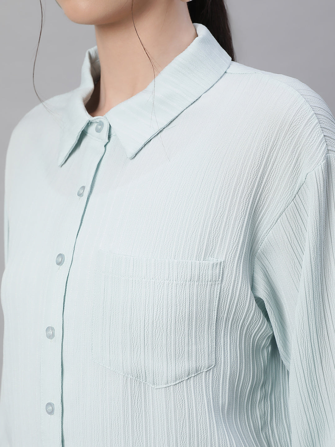 Sky Textured High-Low Cotton Shirt
