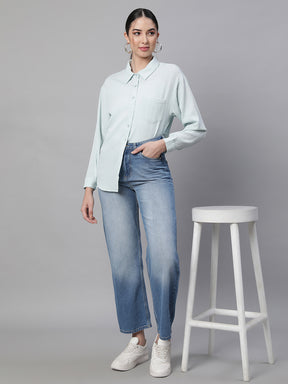 Sky Textured High-Low Cotton Shirt