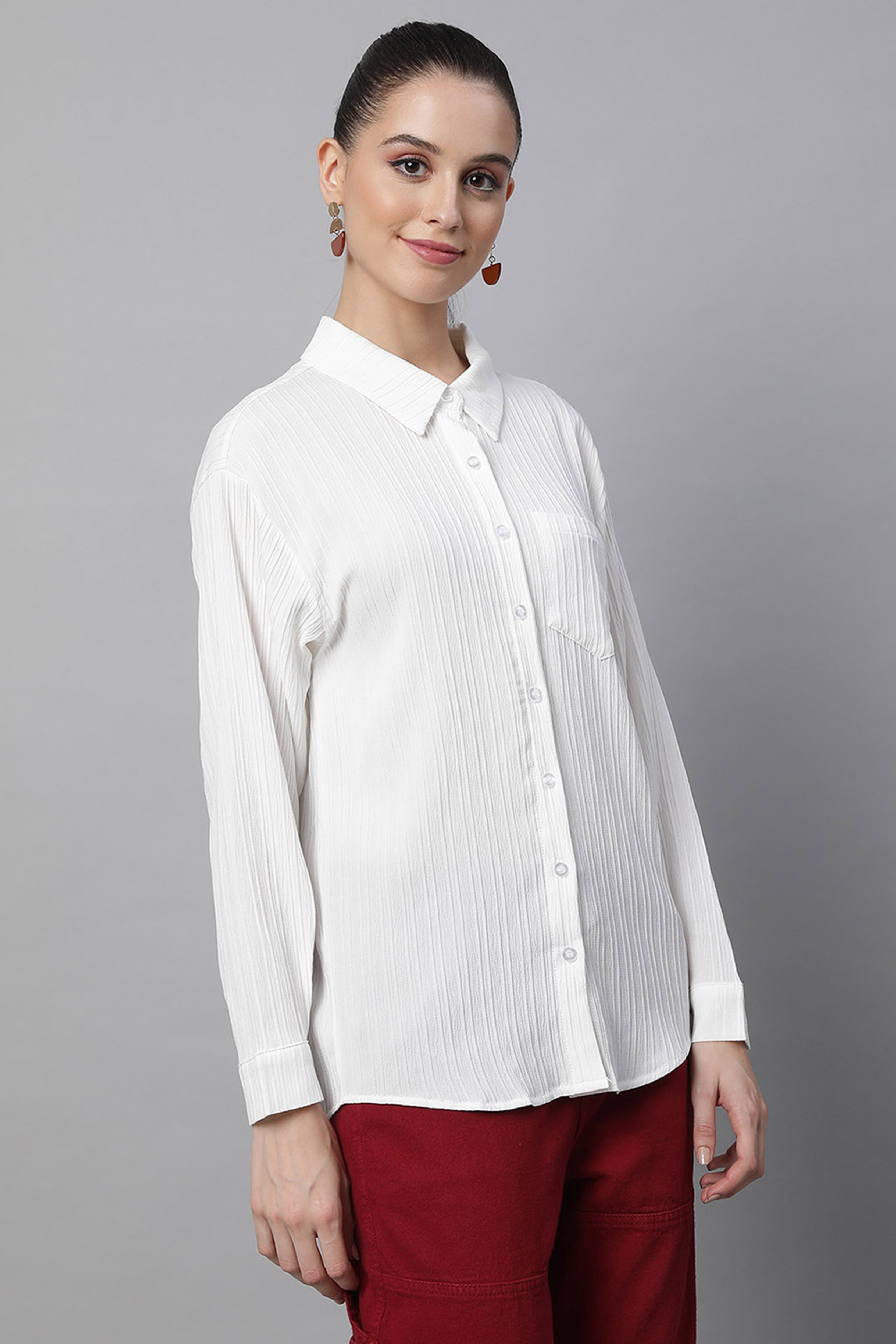 White Textured High-Low Cotton Shirt
