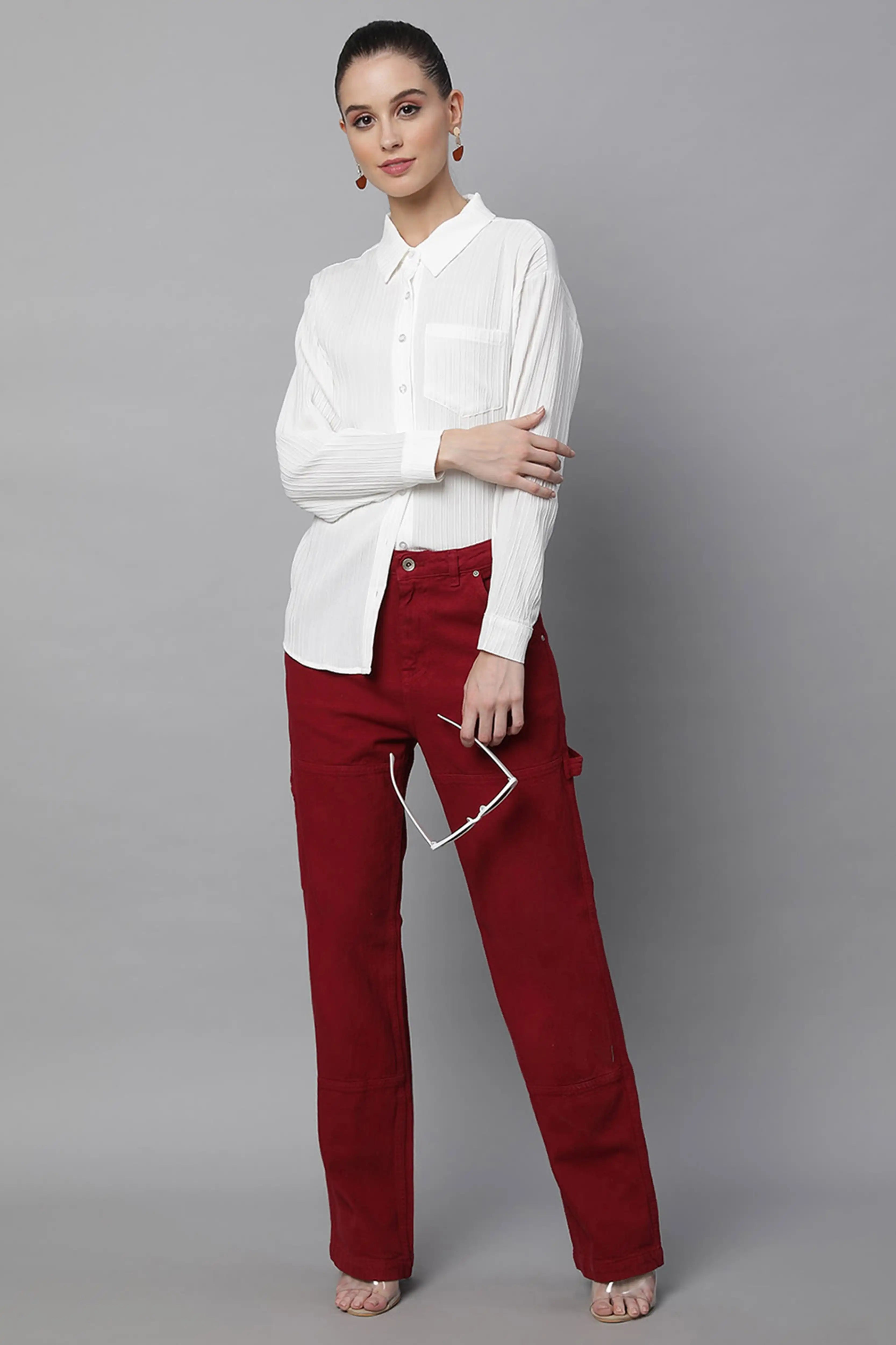 White Textured High-Low Cotton Shirt