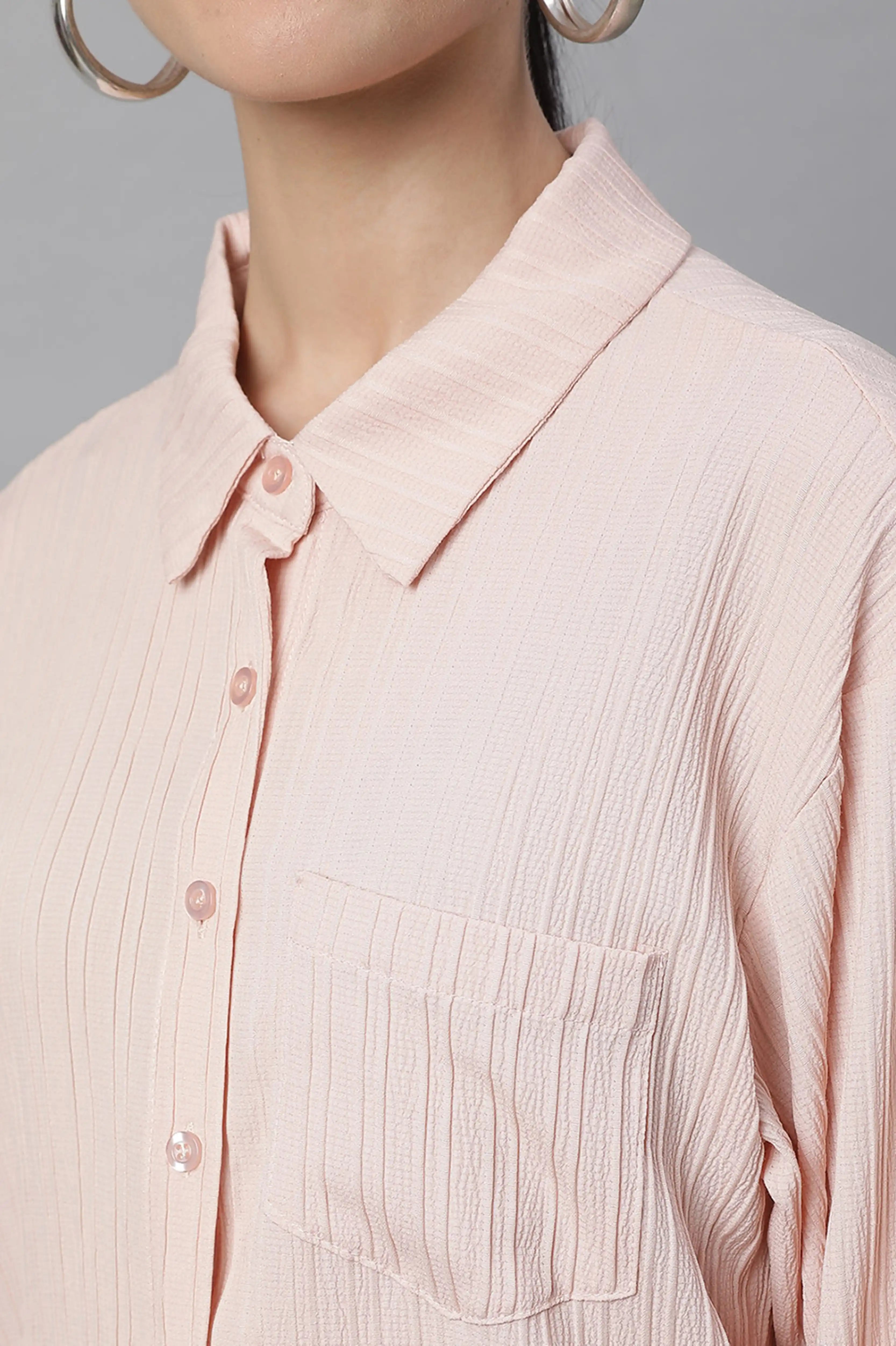 Pink Textured High-Low Cotton Shirt