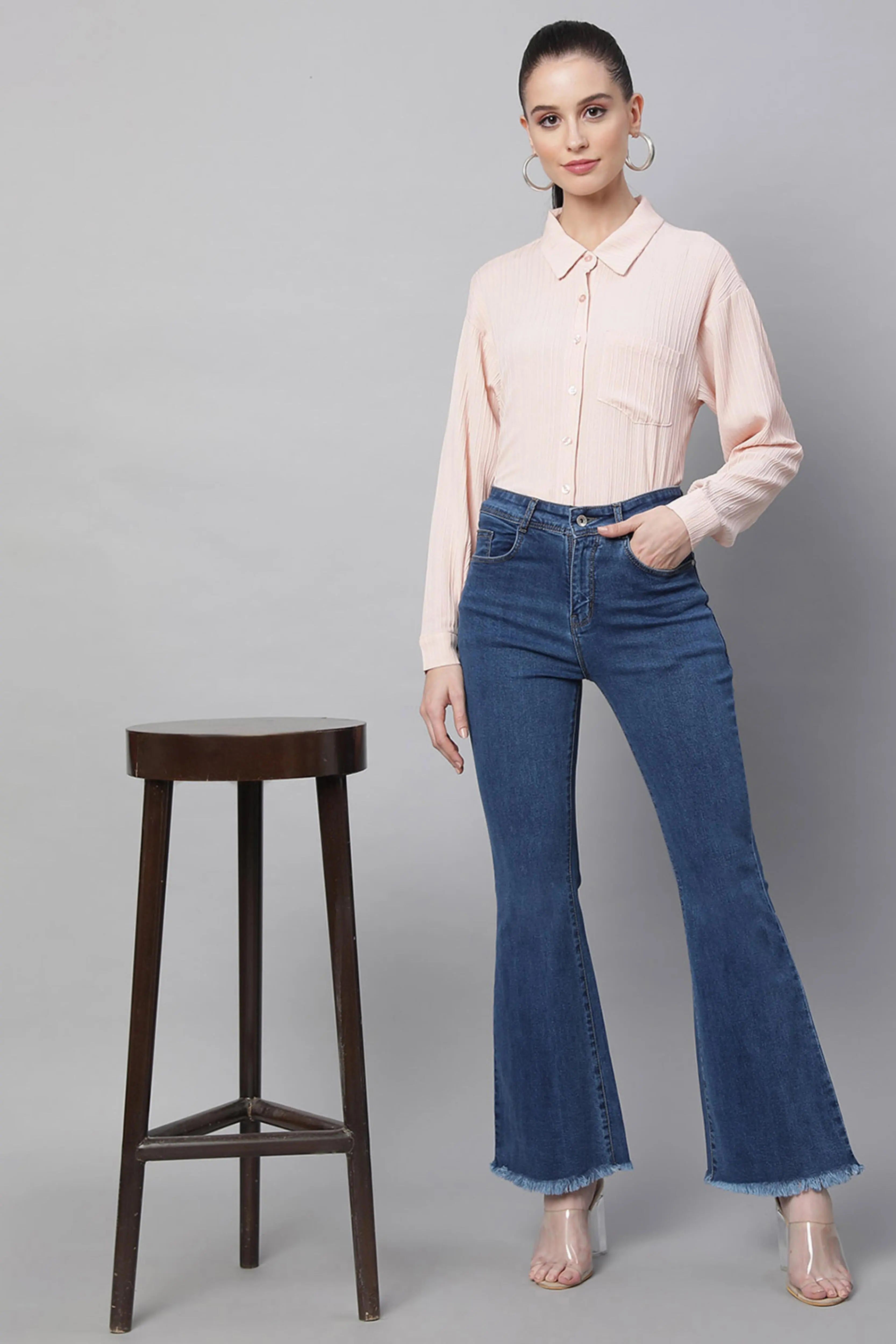 Pink Textured High-Low Cotton Shirt