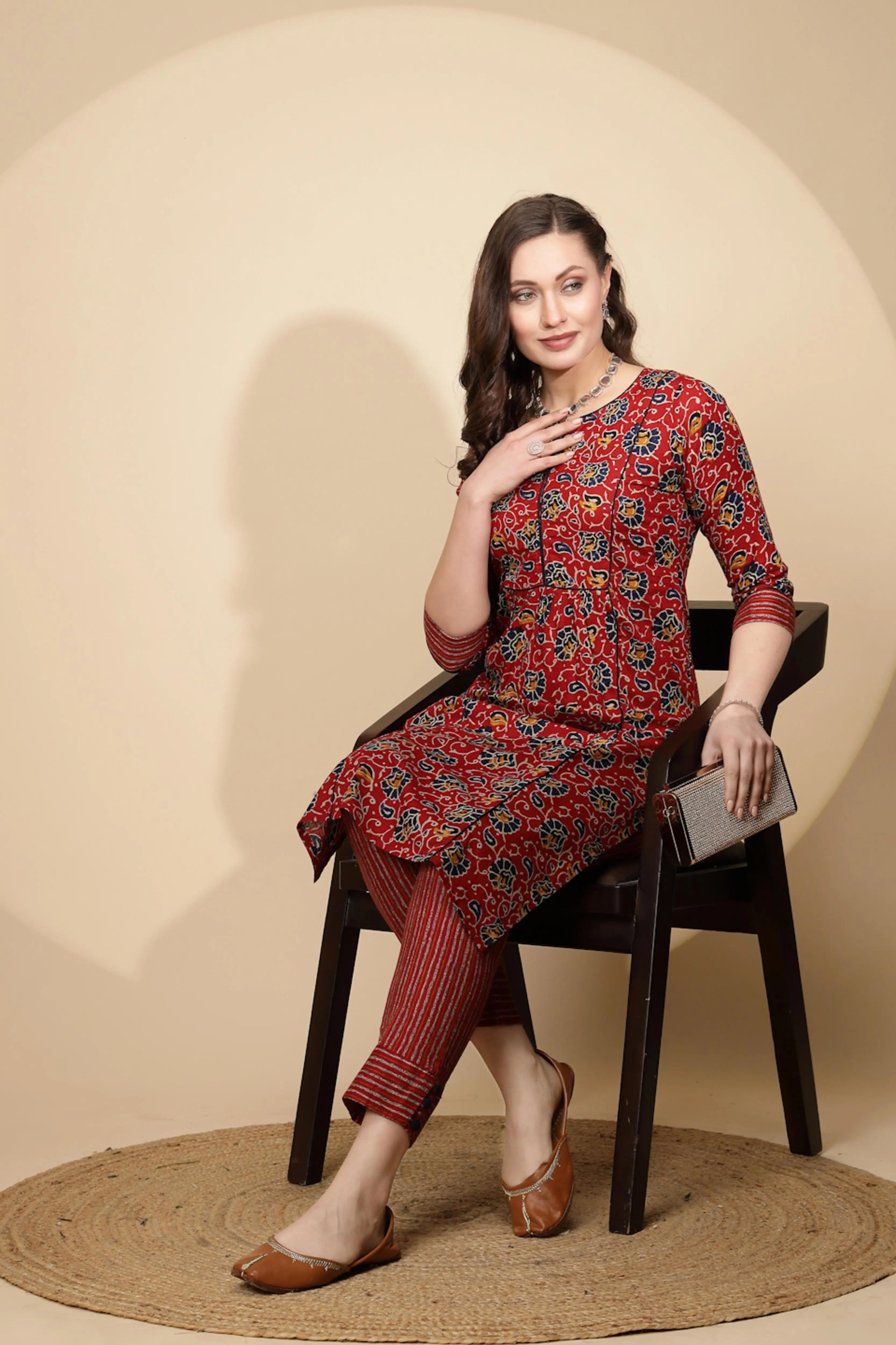 Red Cotton Kurta Set - Global Republic