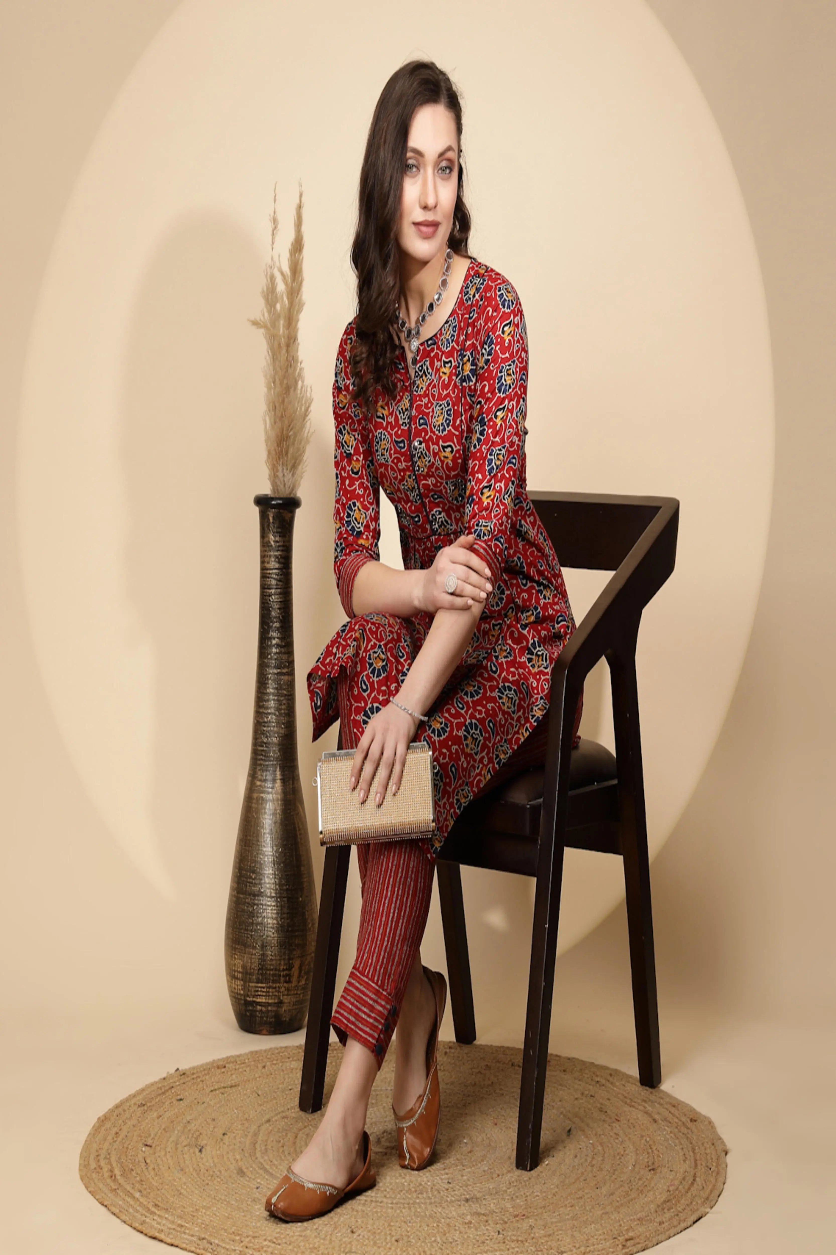 Red Cotton Kurta Set - Global Republic