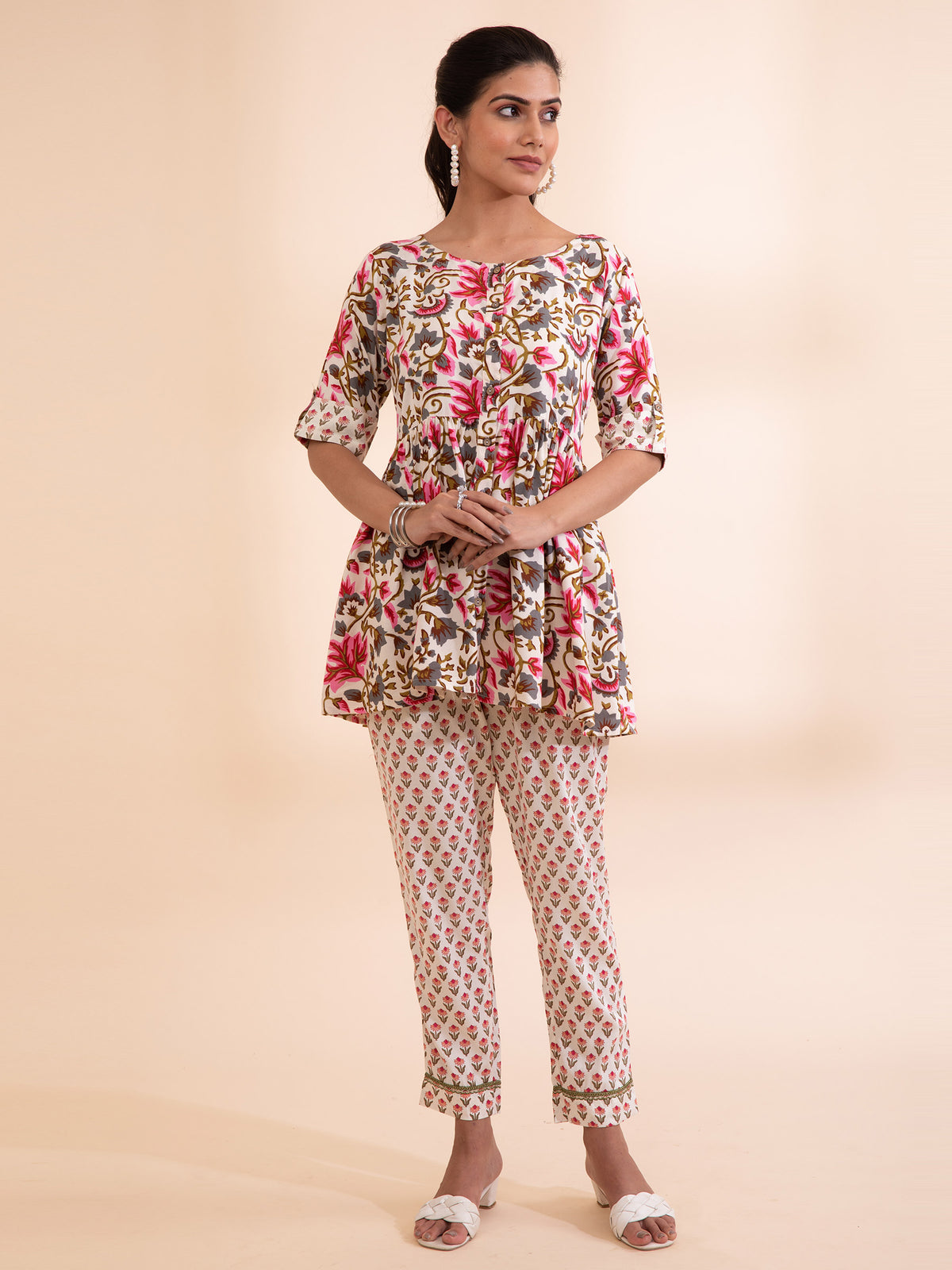 Women Multi Round Neck Printed Tunic Set