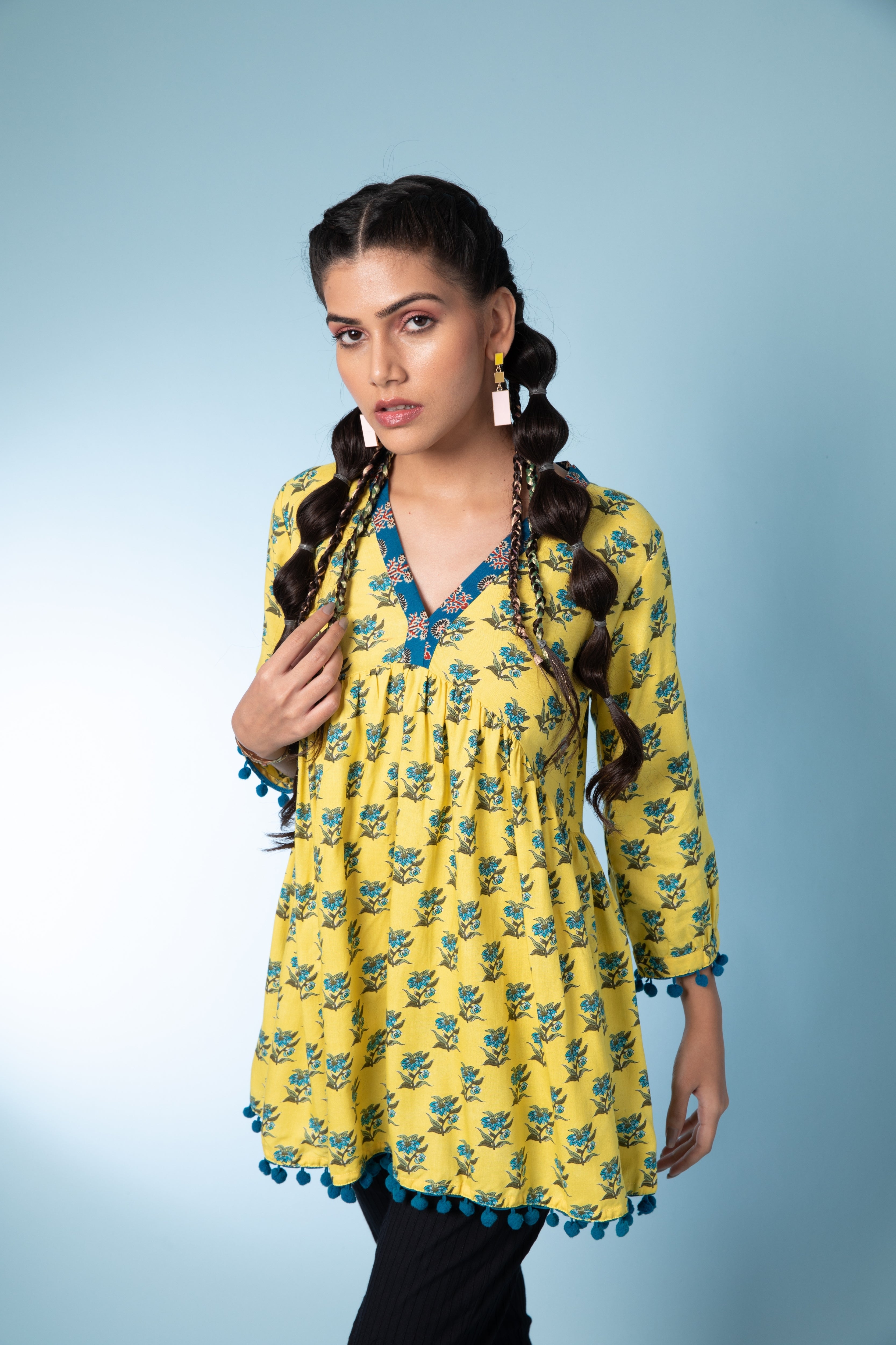 Mustard Floral Printed Cotton Tunic