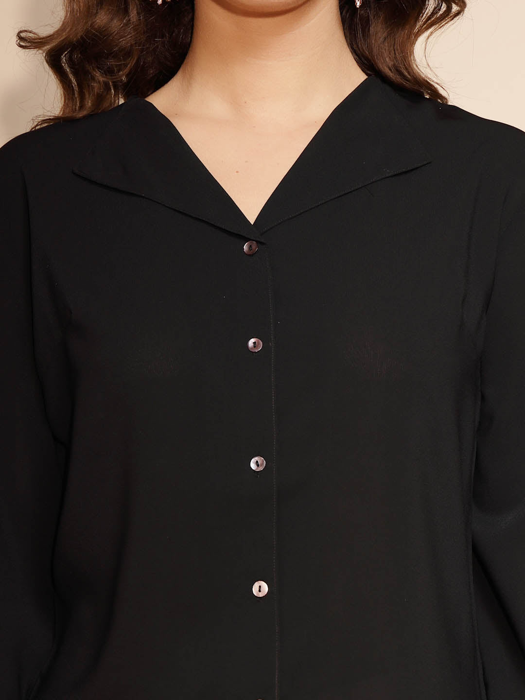 Black Collar Neck Cotton Plain Shirt