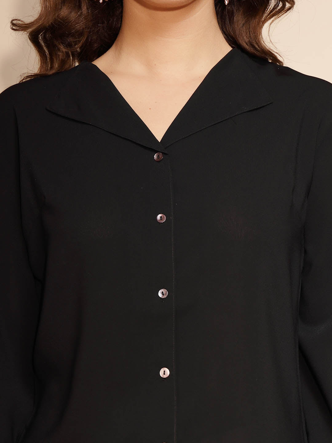 Women Solid Collar Neck Cotton Plain Shirt