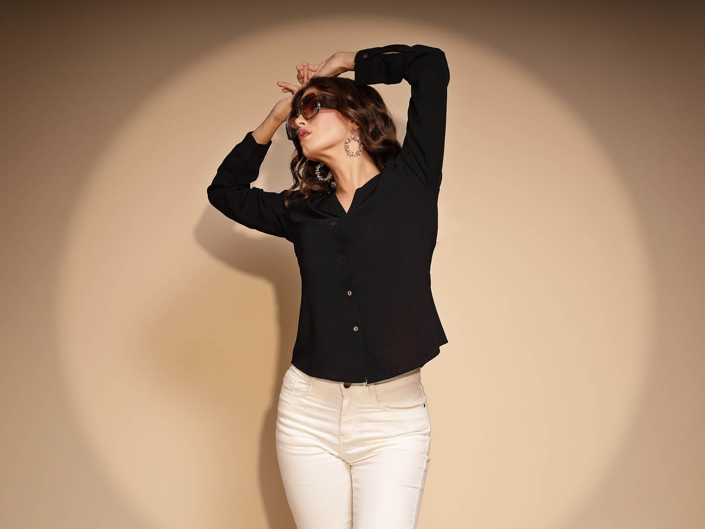 Black Collar Neck Cotton Plain Shirt